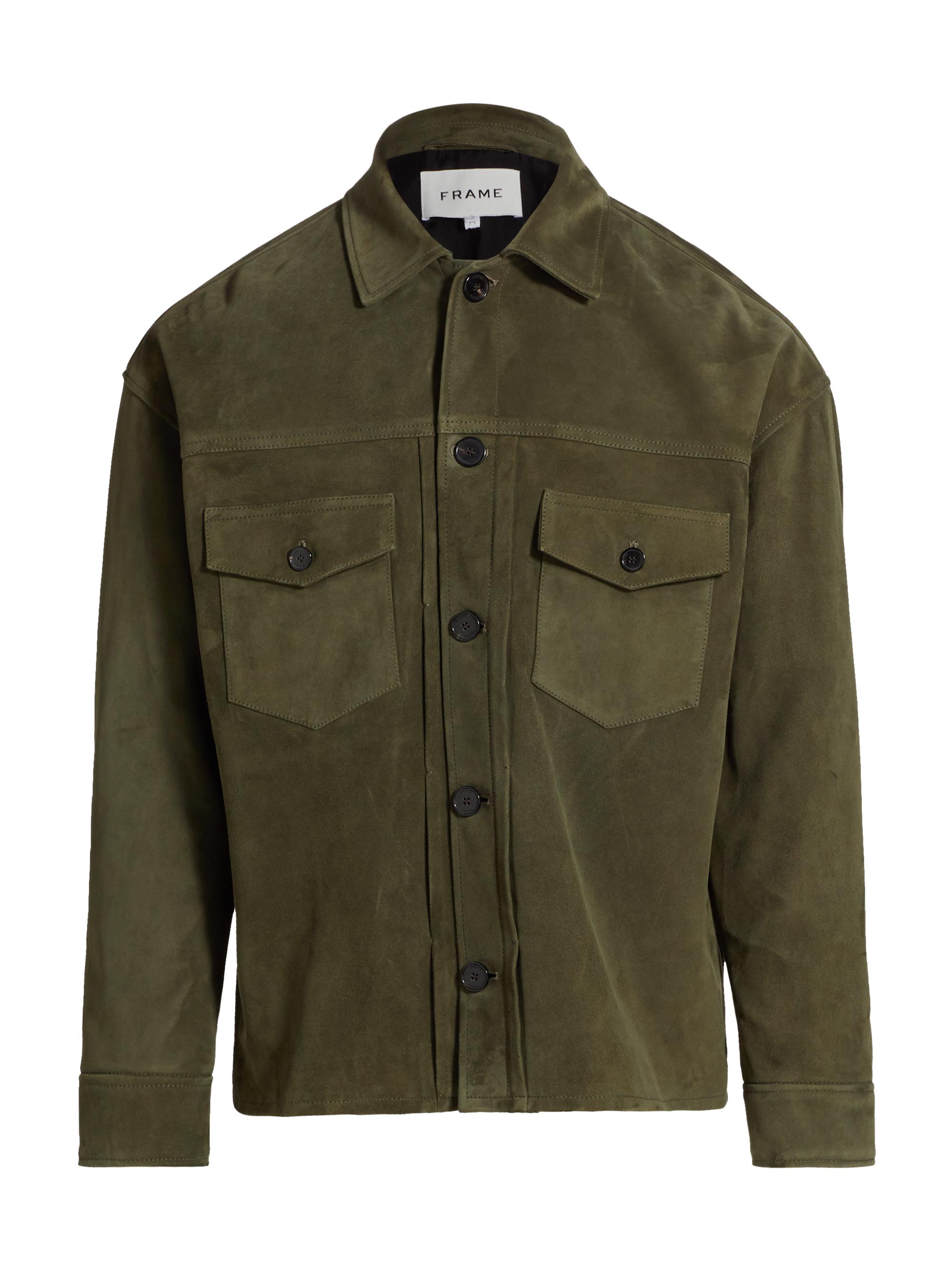 Frame Men's Suede Button-Front Jacket - Dark Olive