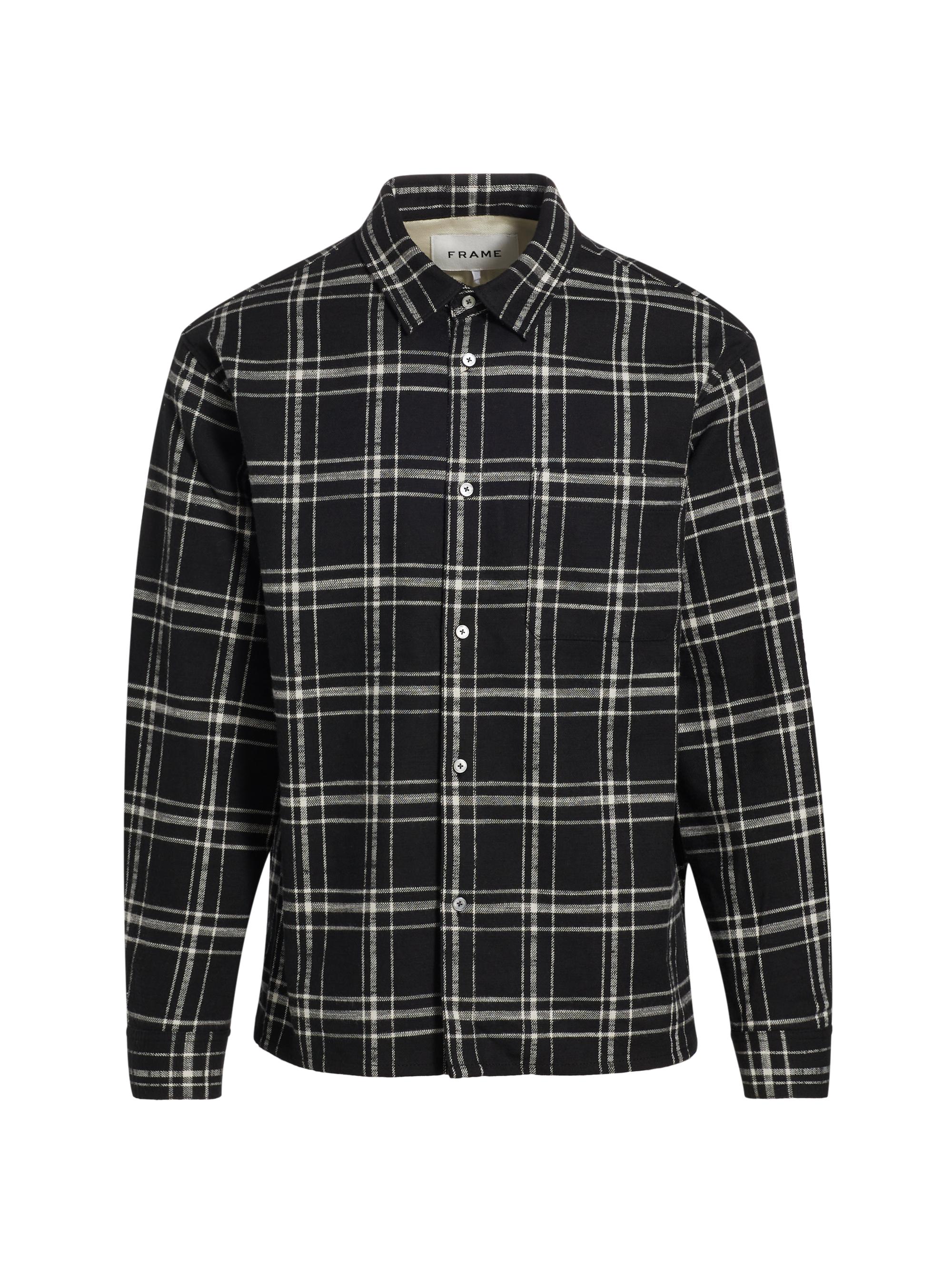 Frame Men's Plaid Cotton Overshirt - Black Plaid