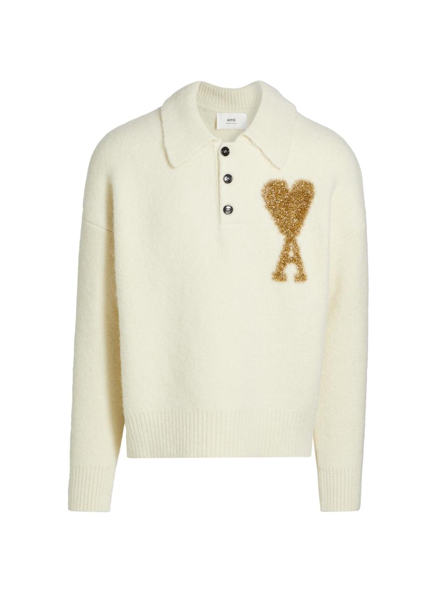 ★★AMI PARIS★★ Heart Logo ADC Knit Ivory UKS046KN0042193 AMI PARIS ADC intarsia wool sweater | NET-A-PORTER