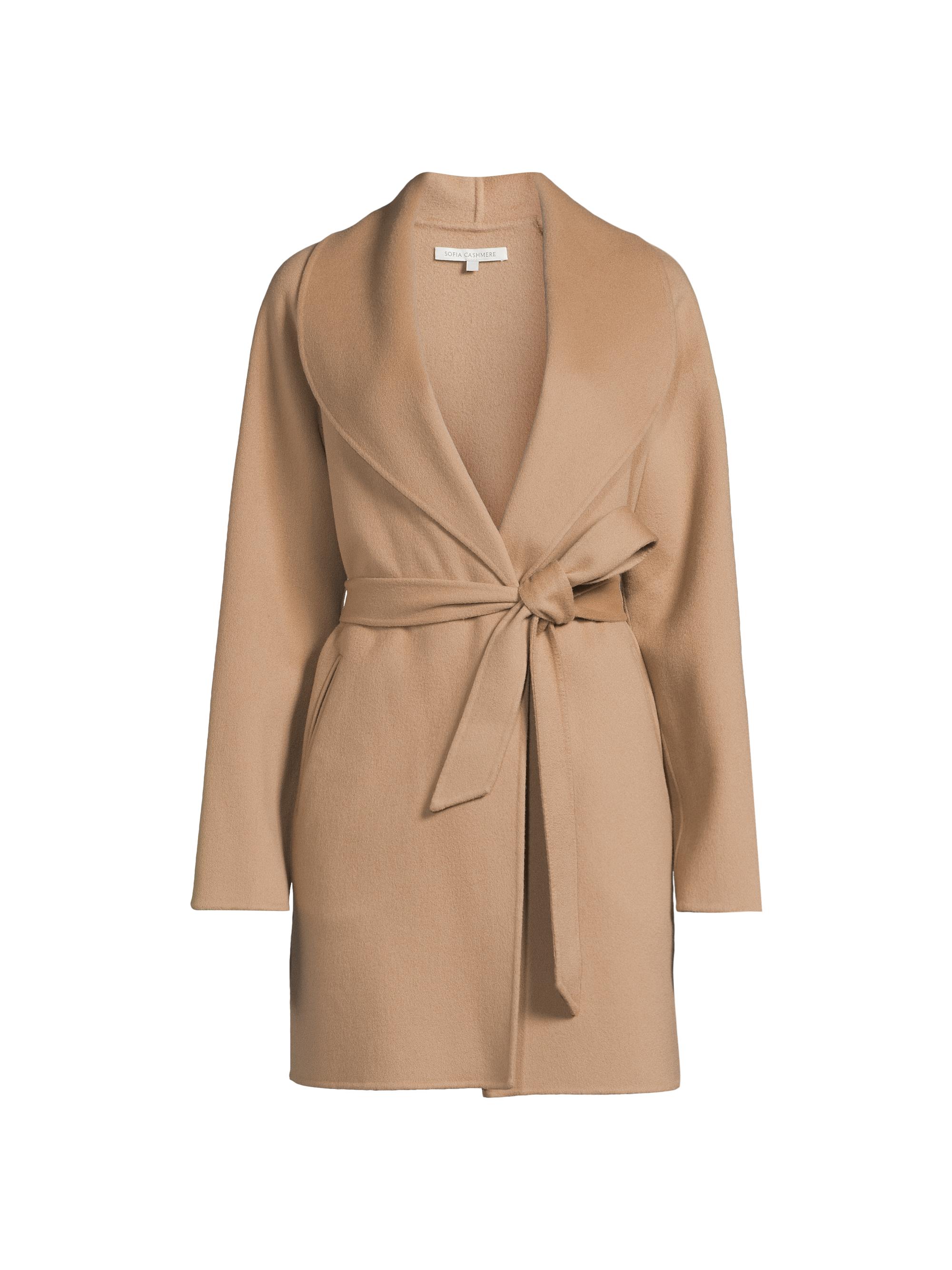 Sofia Cashmere Women's Wool-Cashmere Shawl-Collar Coat - Camel