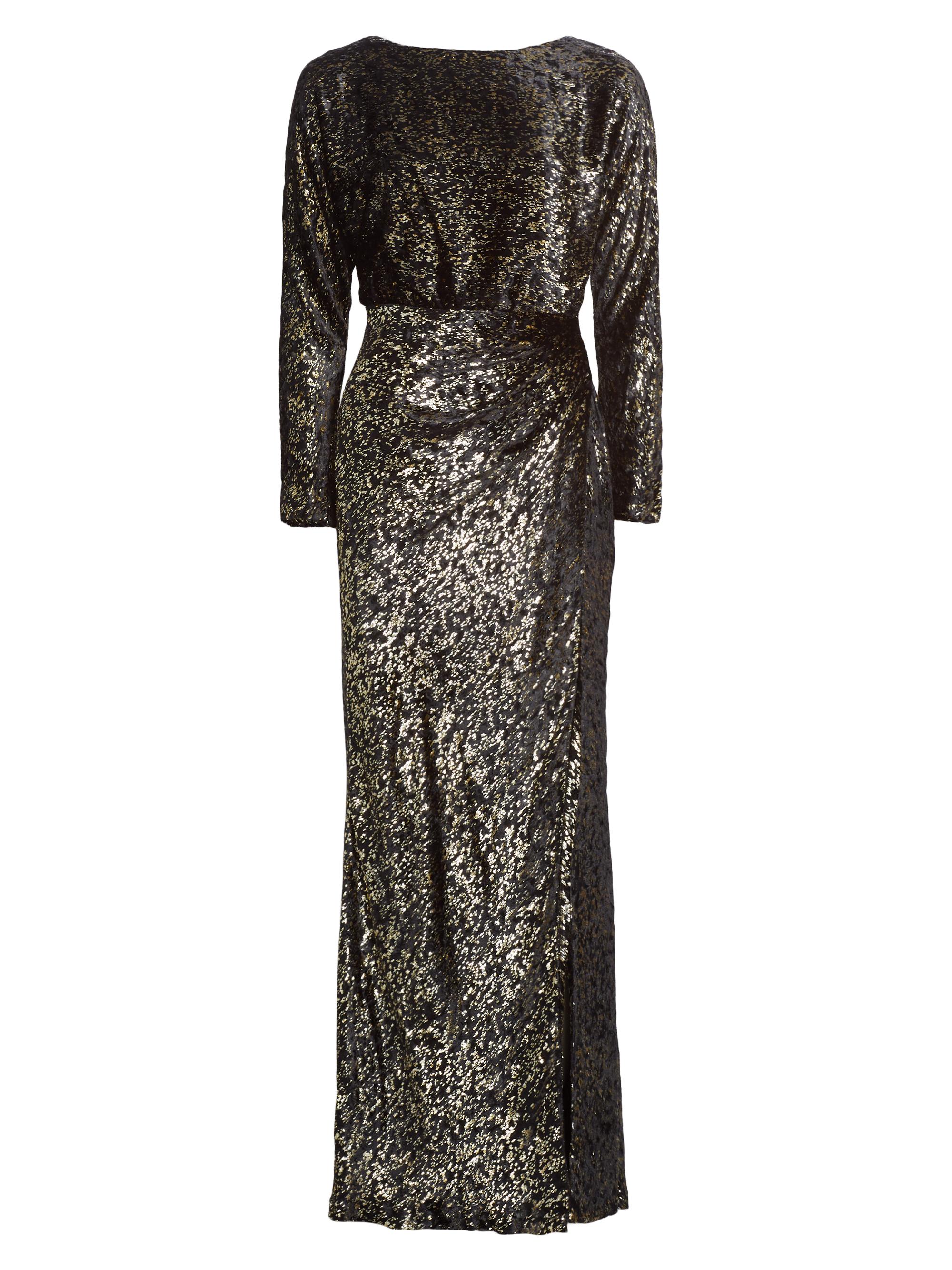 knee length dresses for ladies Simkhai Women's Felicity Draped Sequin Gown in Gold Multi, Size 2