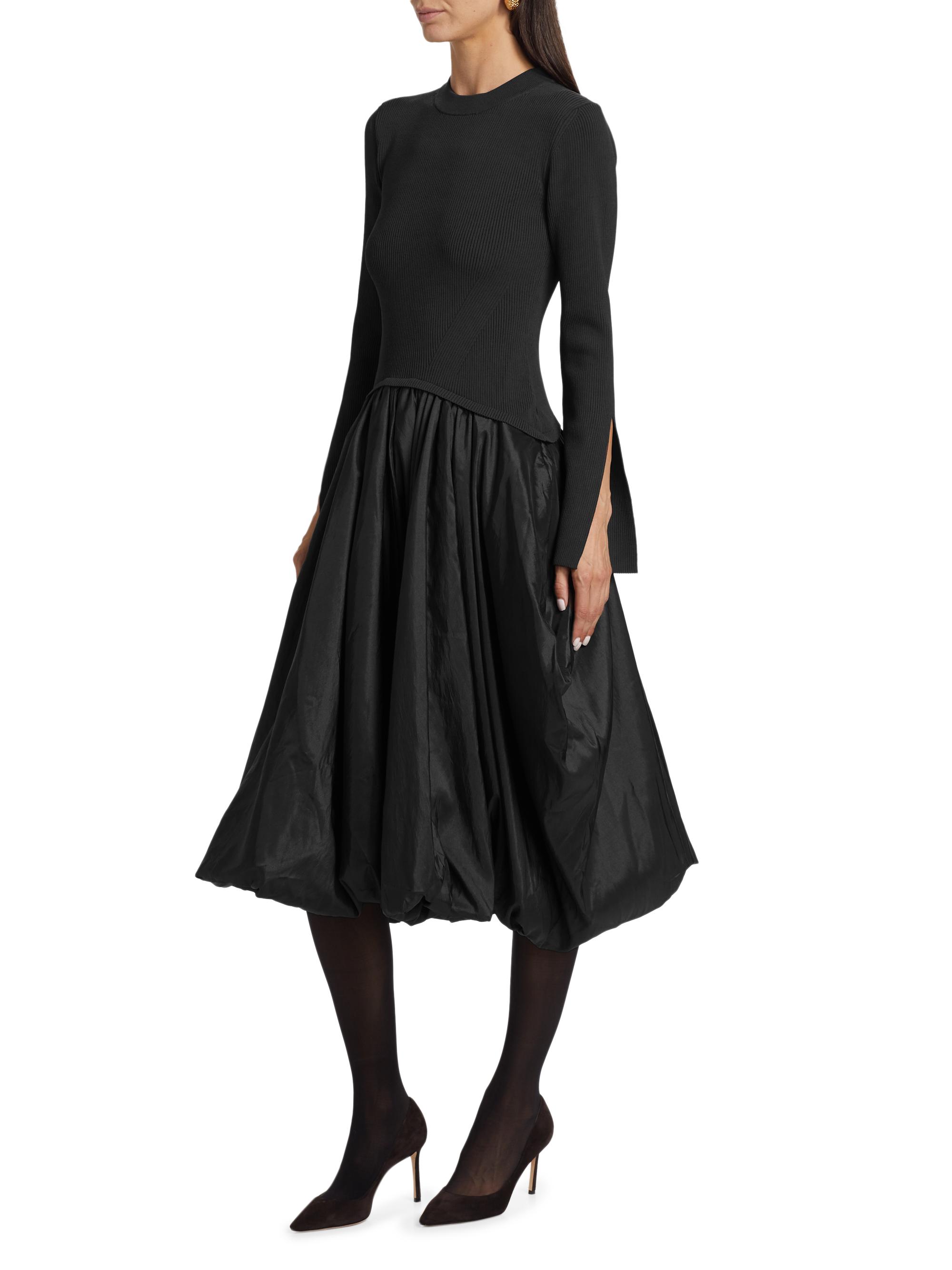 SIMKHAI Kenlie Mixed-Media Bubble Skirt Midi-Dress | Saks Fifth Avenue