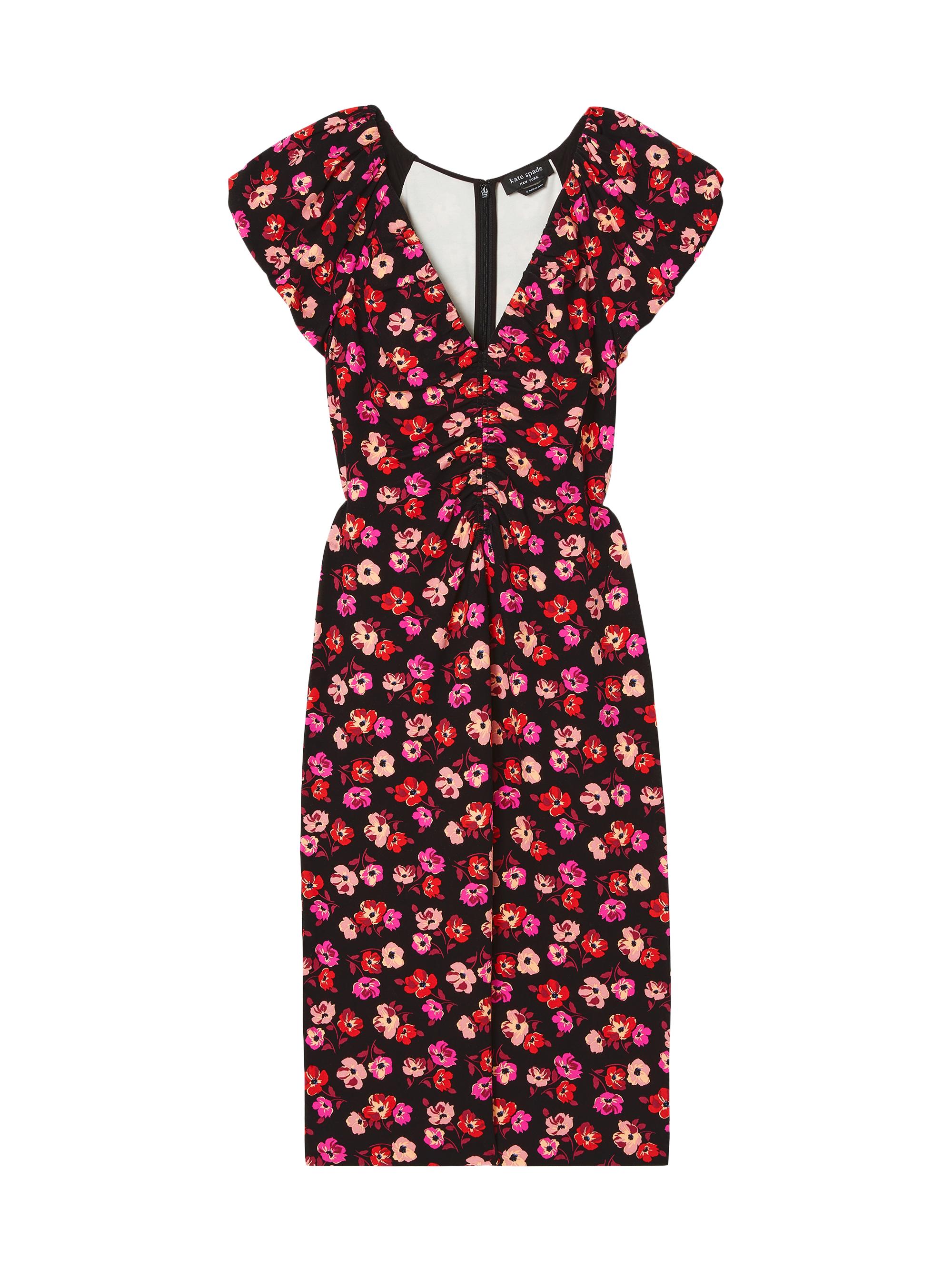 kate spade new york Mainline Fall Poppies Ruched V-Neck Midi-Dress | Saks  Fifth Avenue