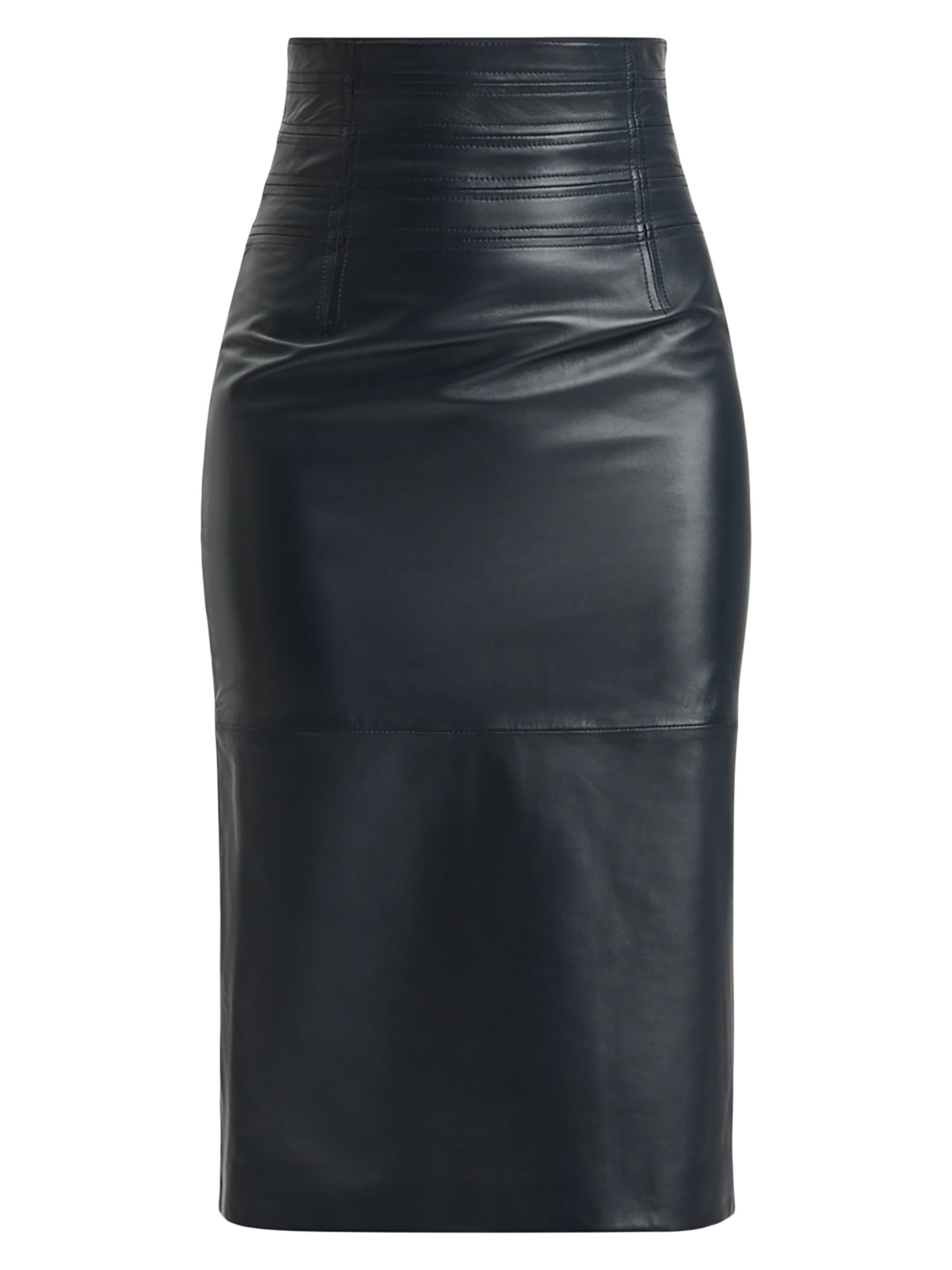 Hervé Léger Women's Piper Leather Midi-Skirt - Admiral