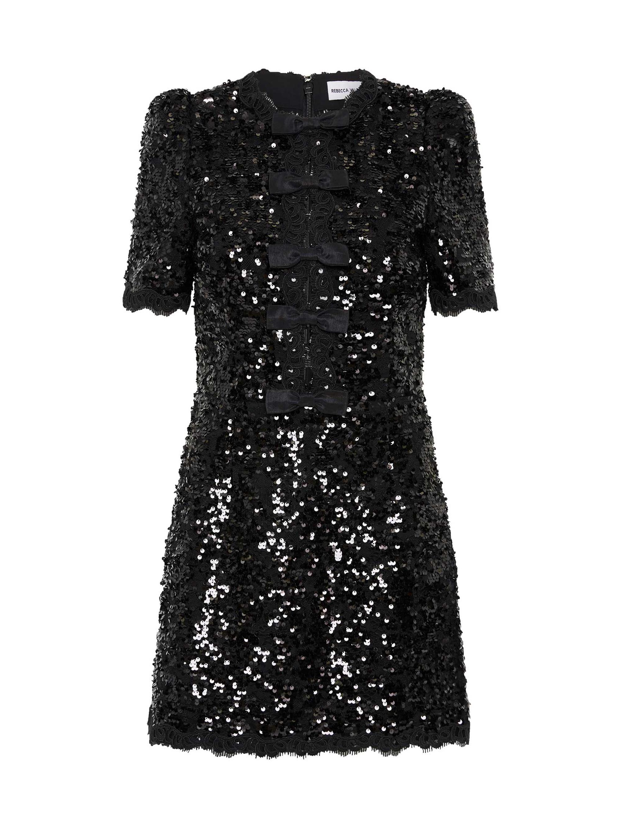 Rebecca Vallance Women's Diana Sequin-Embellished Lace Bow Minidress - Black