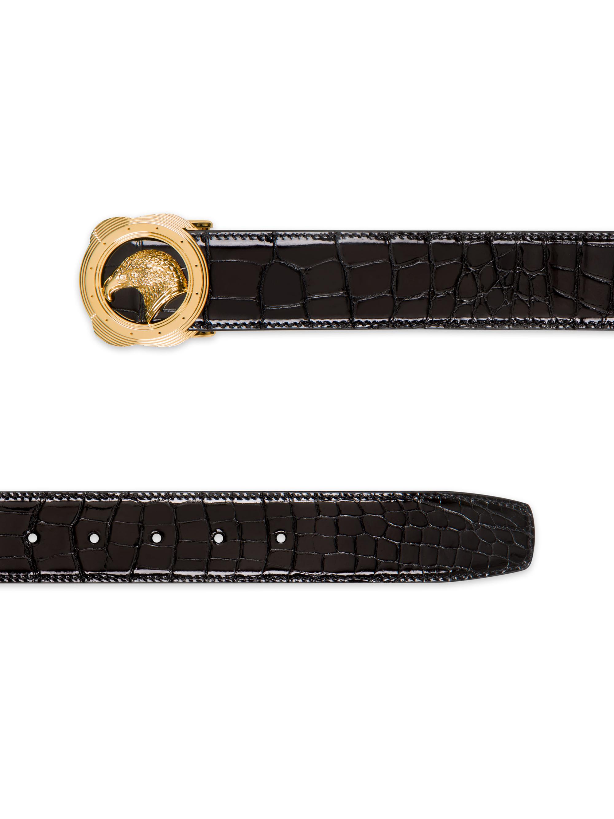 美品 Stefano Ricci ブラッシュドアリゲーターレザーブラックベルト NEW STEFANO RICCI BELT BLACK ALLIGATOR GP 95CM
