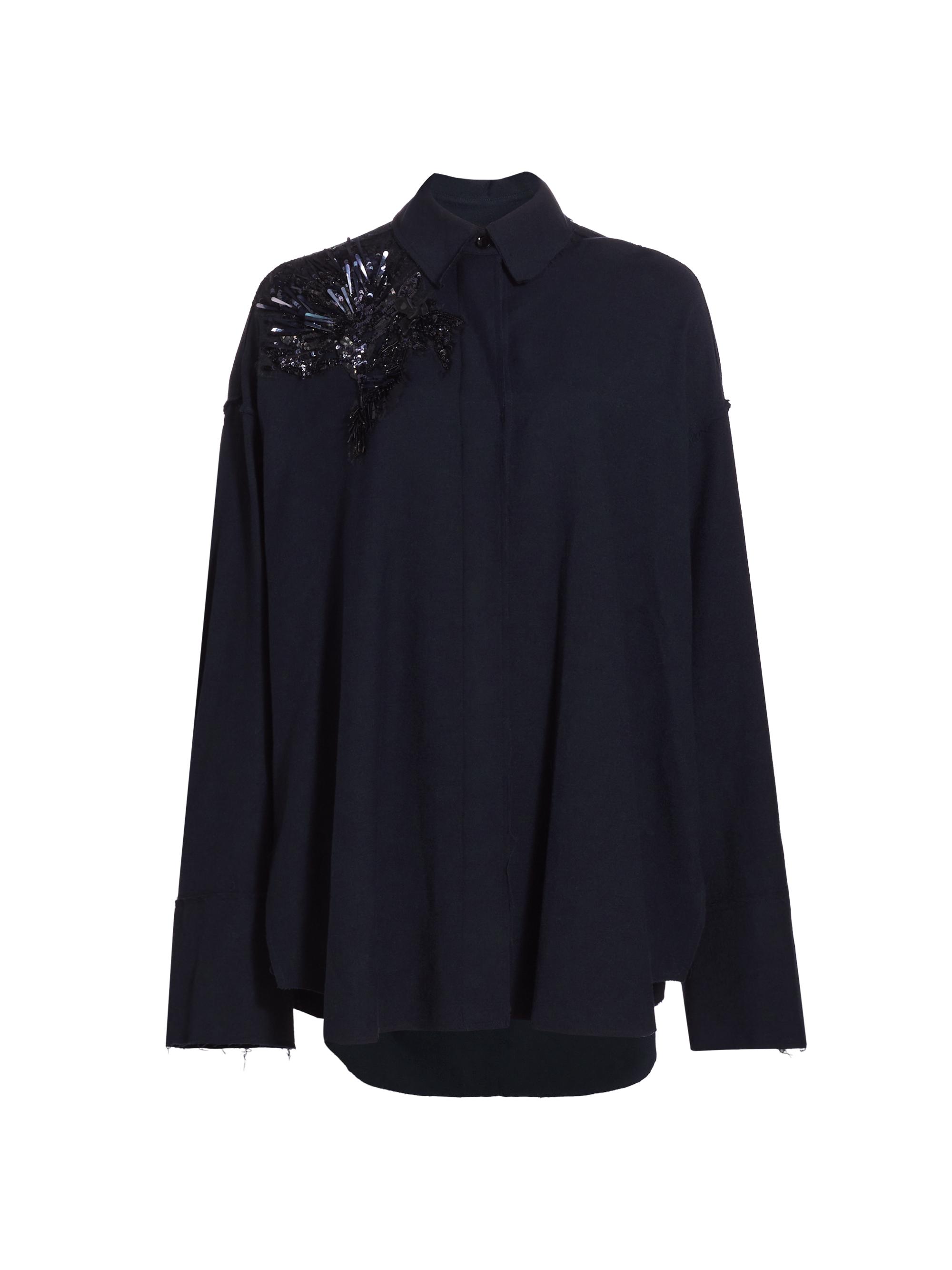 Jason Wu Collection Women's Embellished Wool Button-Up Shirt - Navy