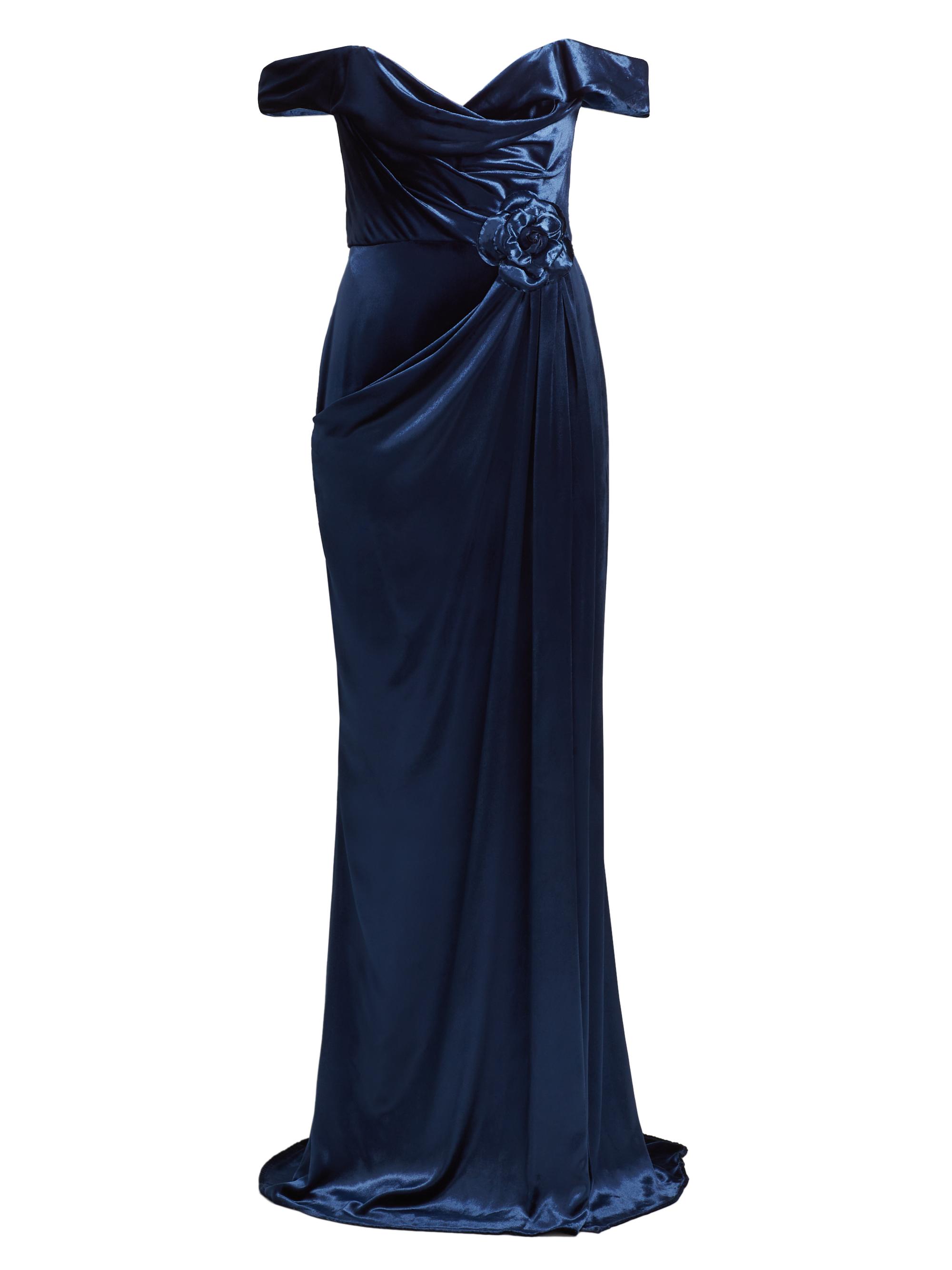 Marchesa Women's Velvet Off-the-Shoulder Draped Gown - Navy