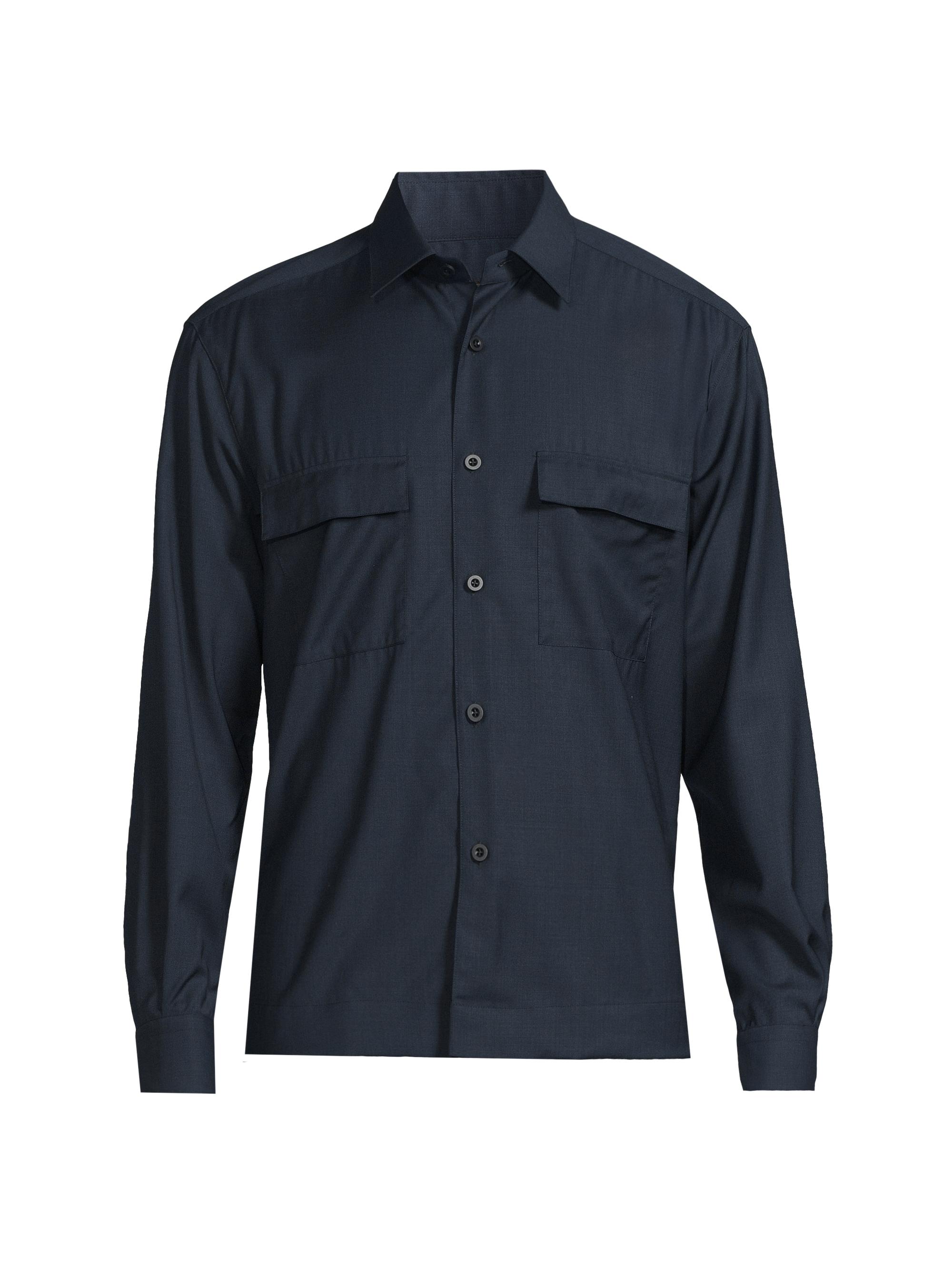 Saks Fifth Avenue Men's COLLECTION Solid Wool Woven Overshirt - Navy