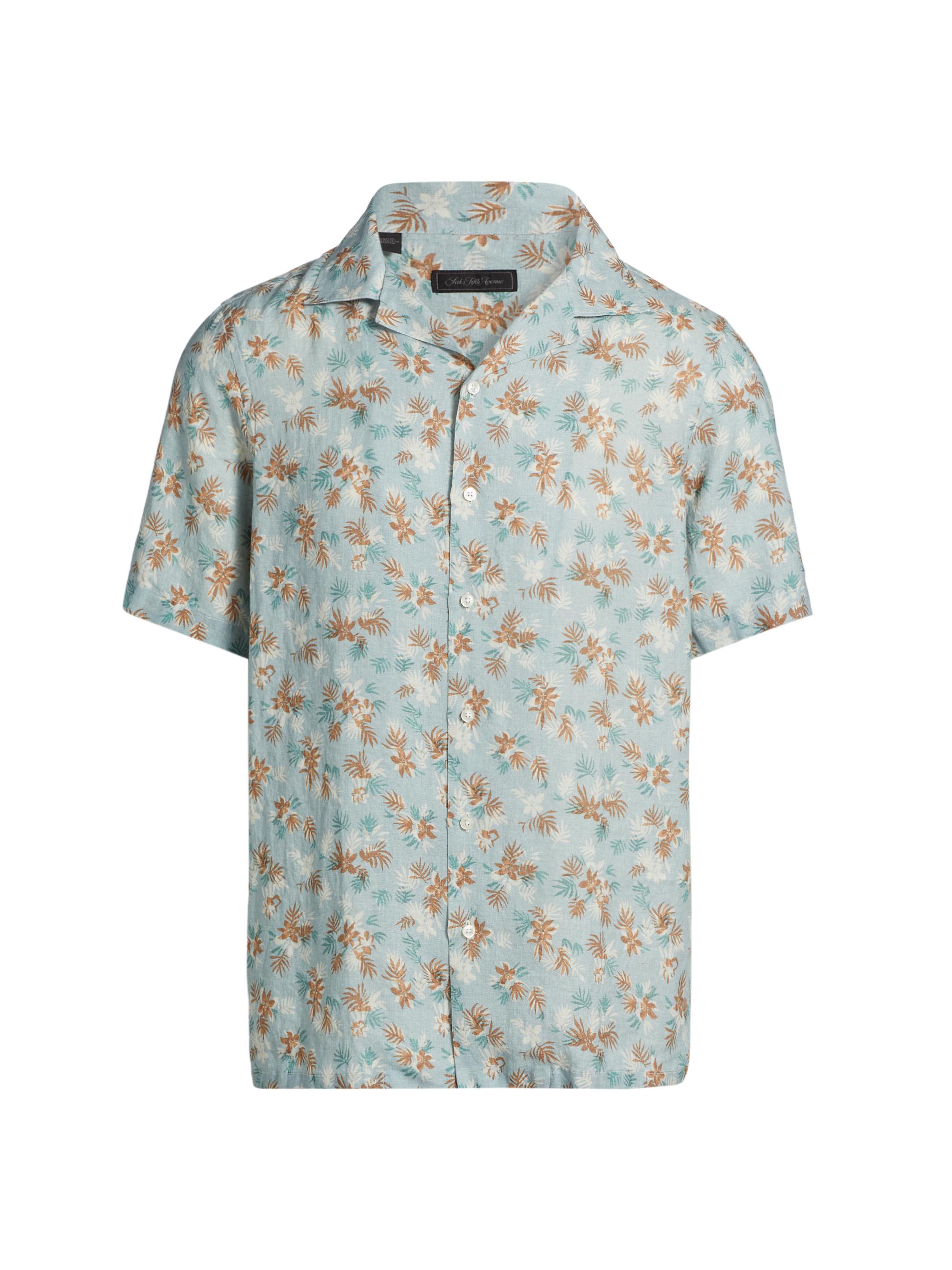 Saks Fifth Avenue Men's COLLECTION Floral Linen Camp Shirt - Teal