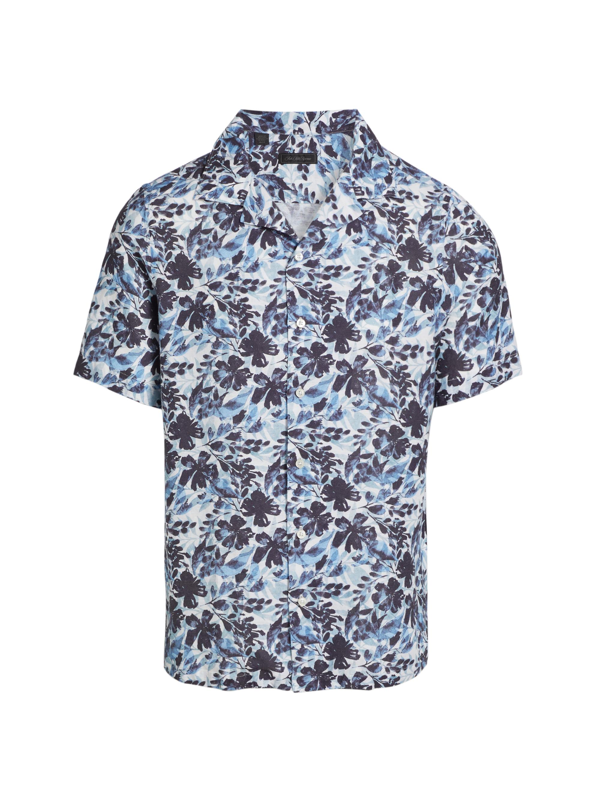 Saks Fifth Avenue Men's COLLECTION Floral Linen-Blend Camp Shirt - Navy