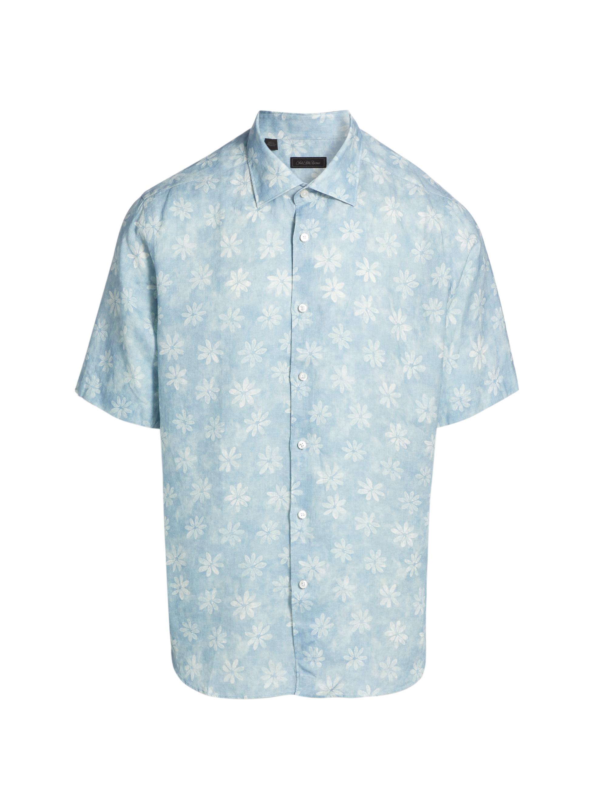 Saks Fifth Avenue Men's Floral Linen Shirt - Light Blue