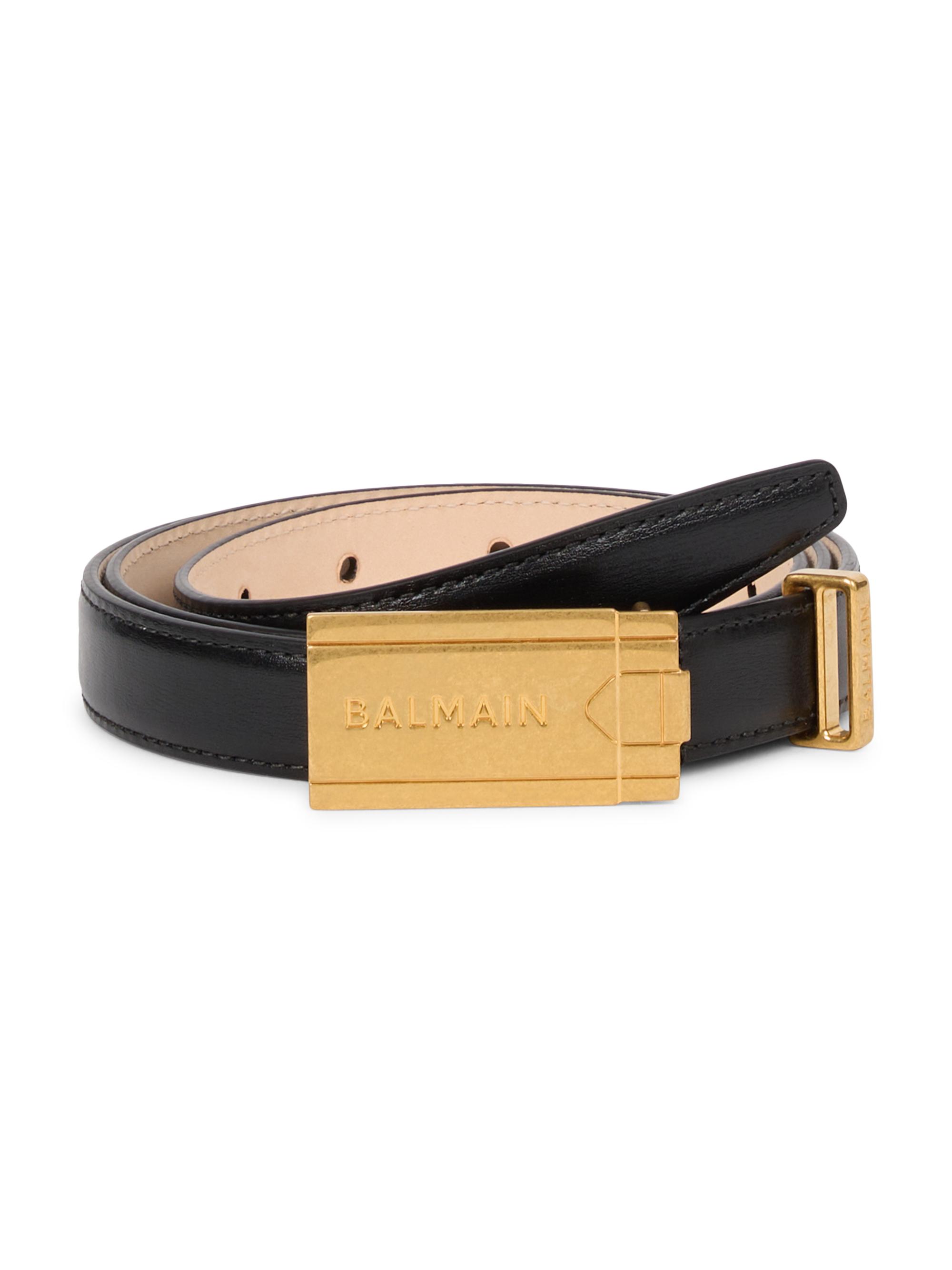 Balmain Men's Logo Plaque Leather Belt - Black Gold