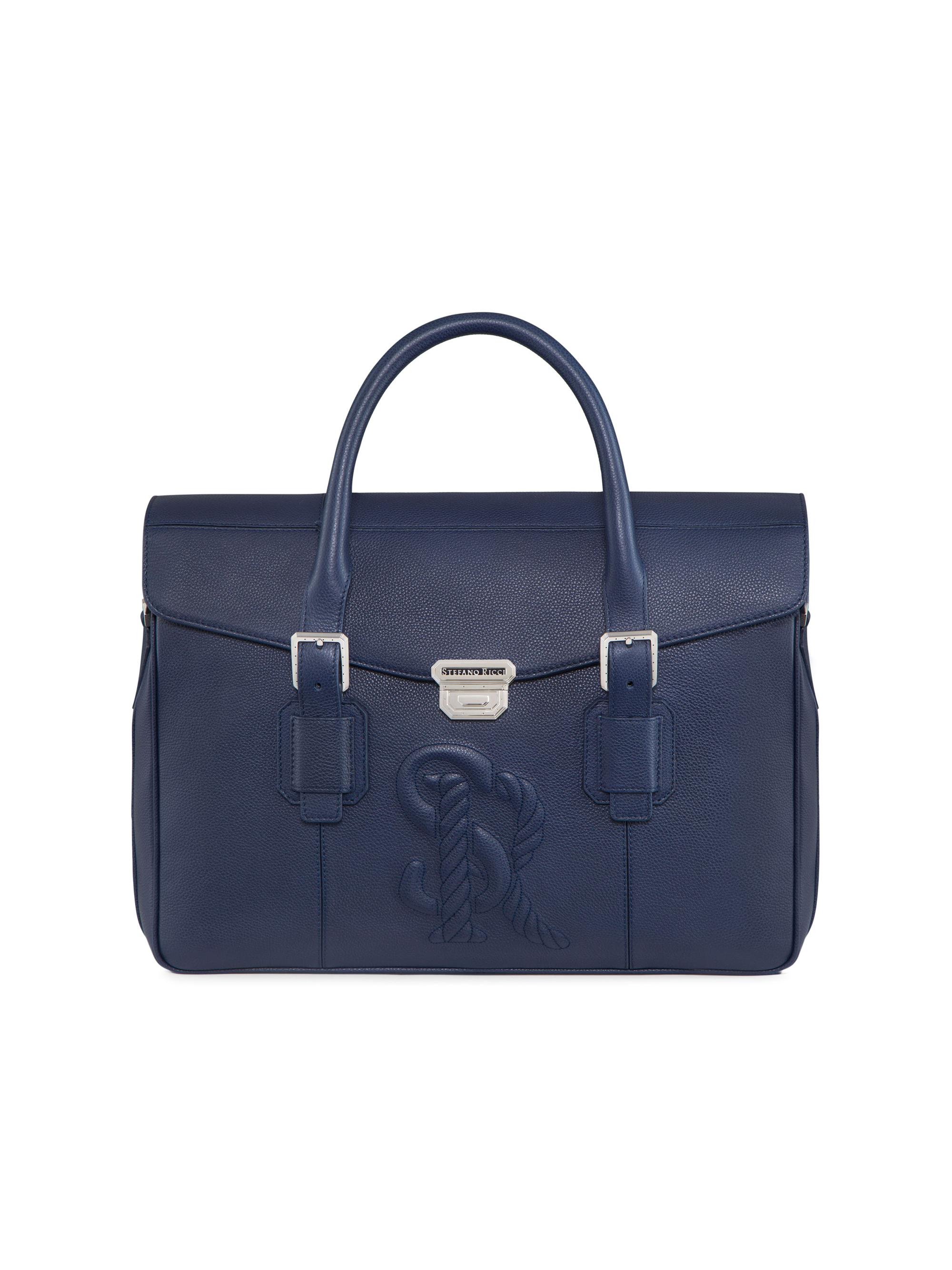 Stefano Ricci Men's Calfskin Leather Briefcase - Dark Blue