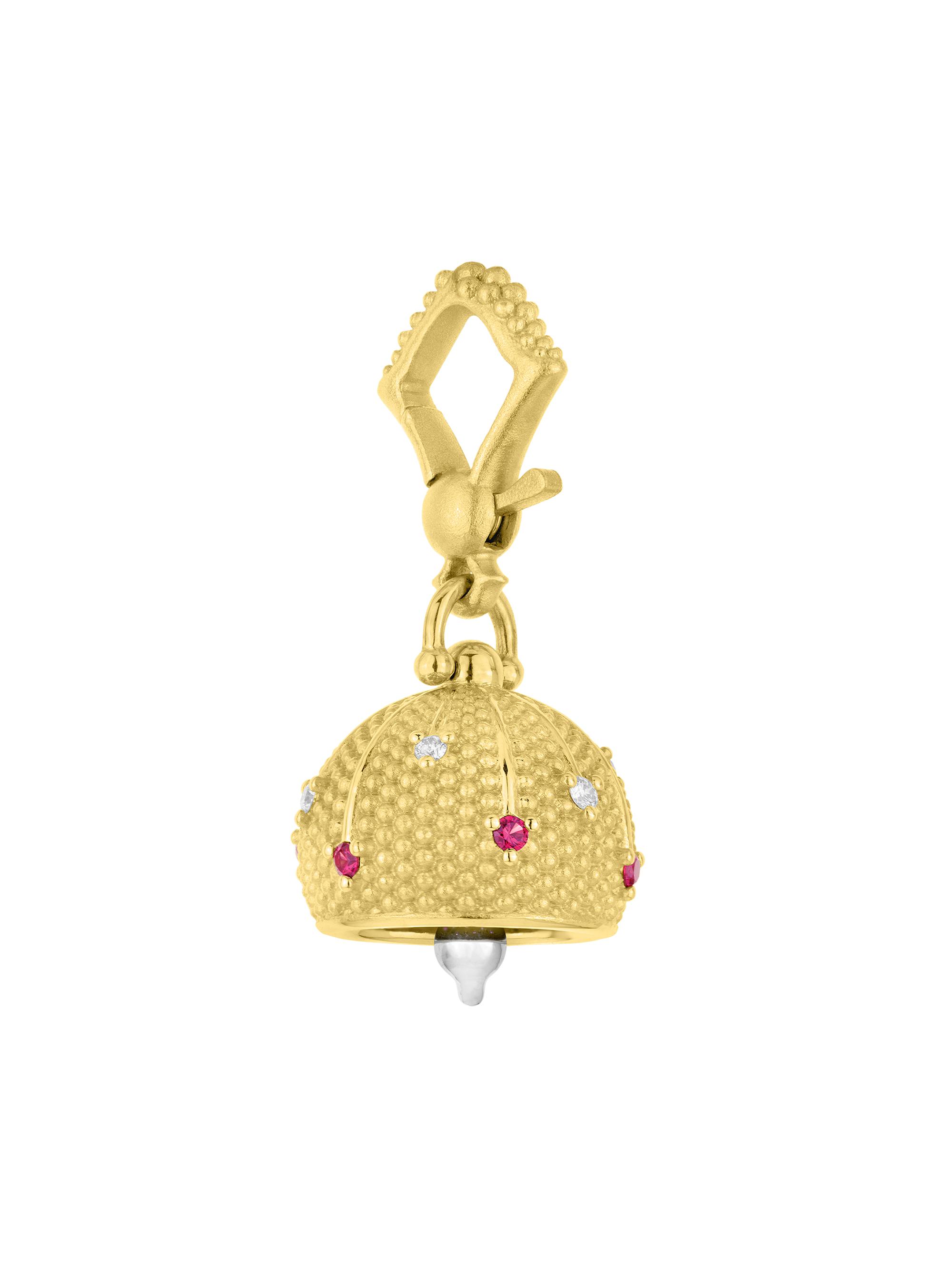 Paul Morelli Women's Meditation Bells #2 Sequence Bell 18K Yellow Gold, Ruby & 0.12 TCW Diamond Charm - Yellow Gold