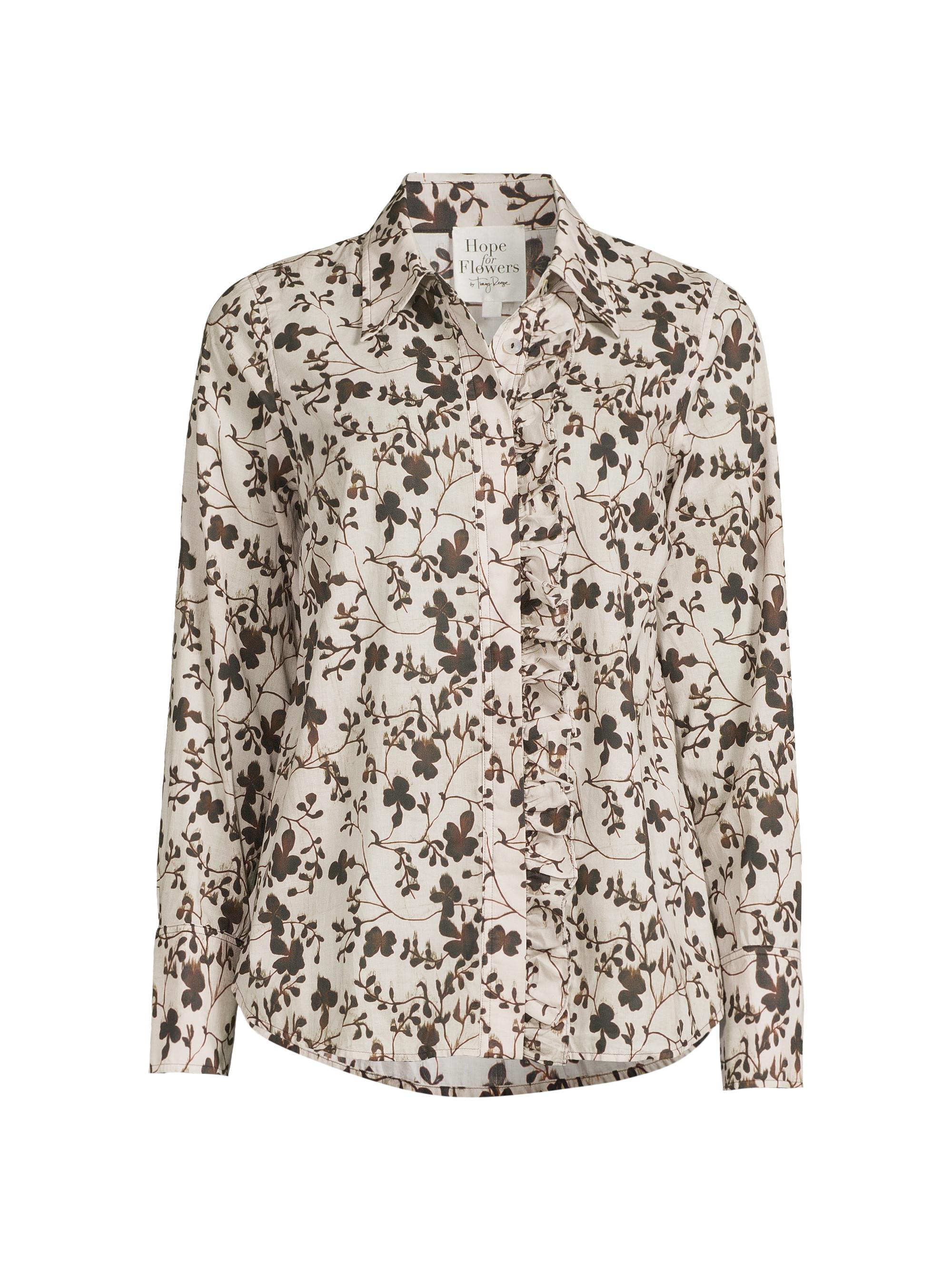 Hope for Flowers Women's Tea Leaves Frilled Button-Front Blouse - Tea Leaves