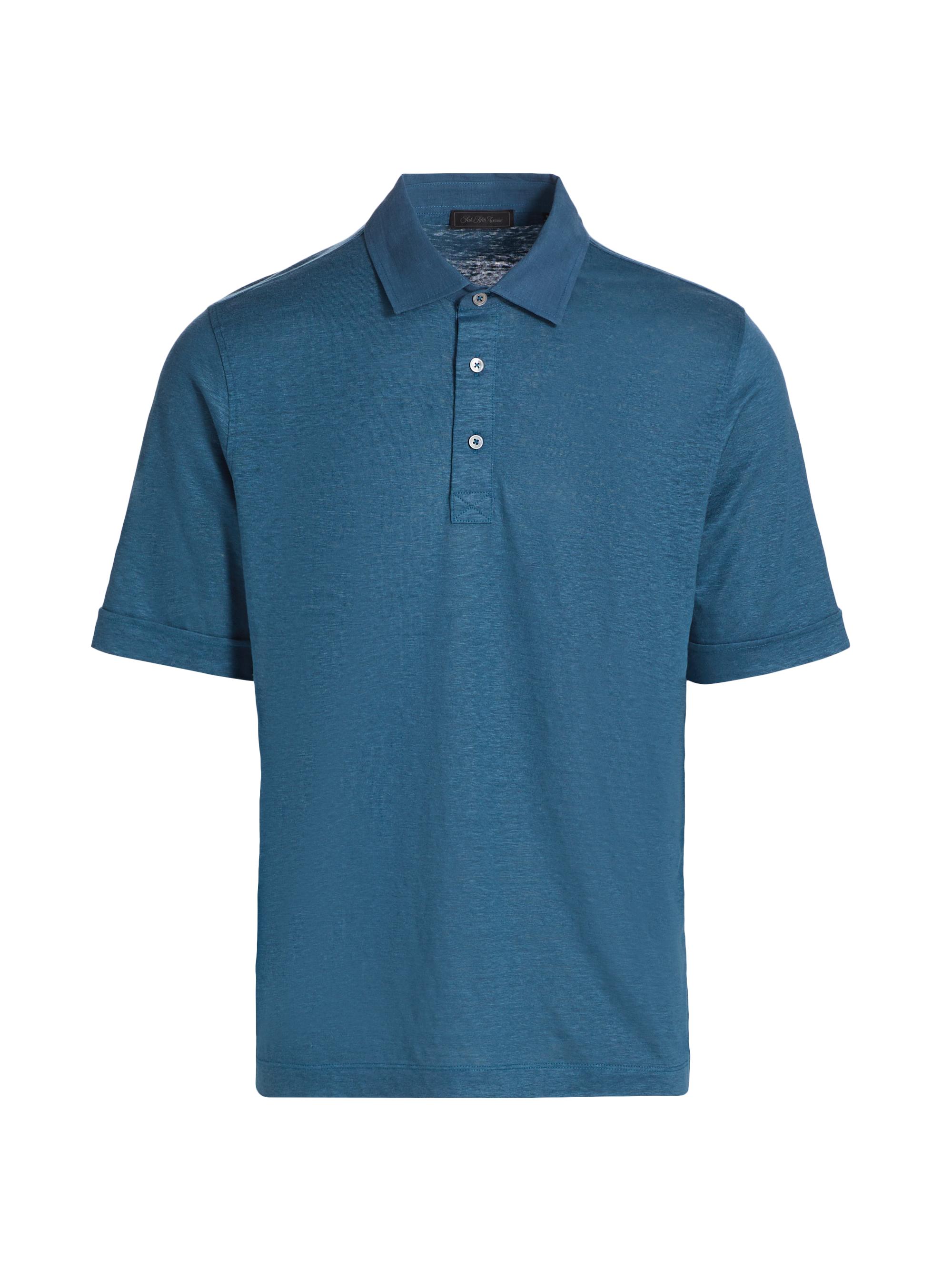 Saks Fifth Avenue Men's Linen Polo Shirt - Teal