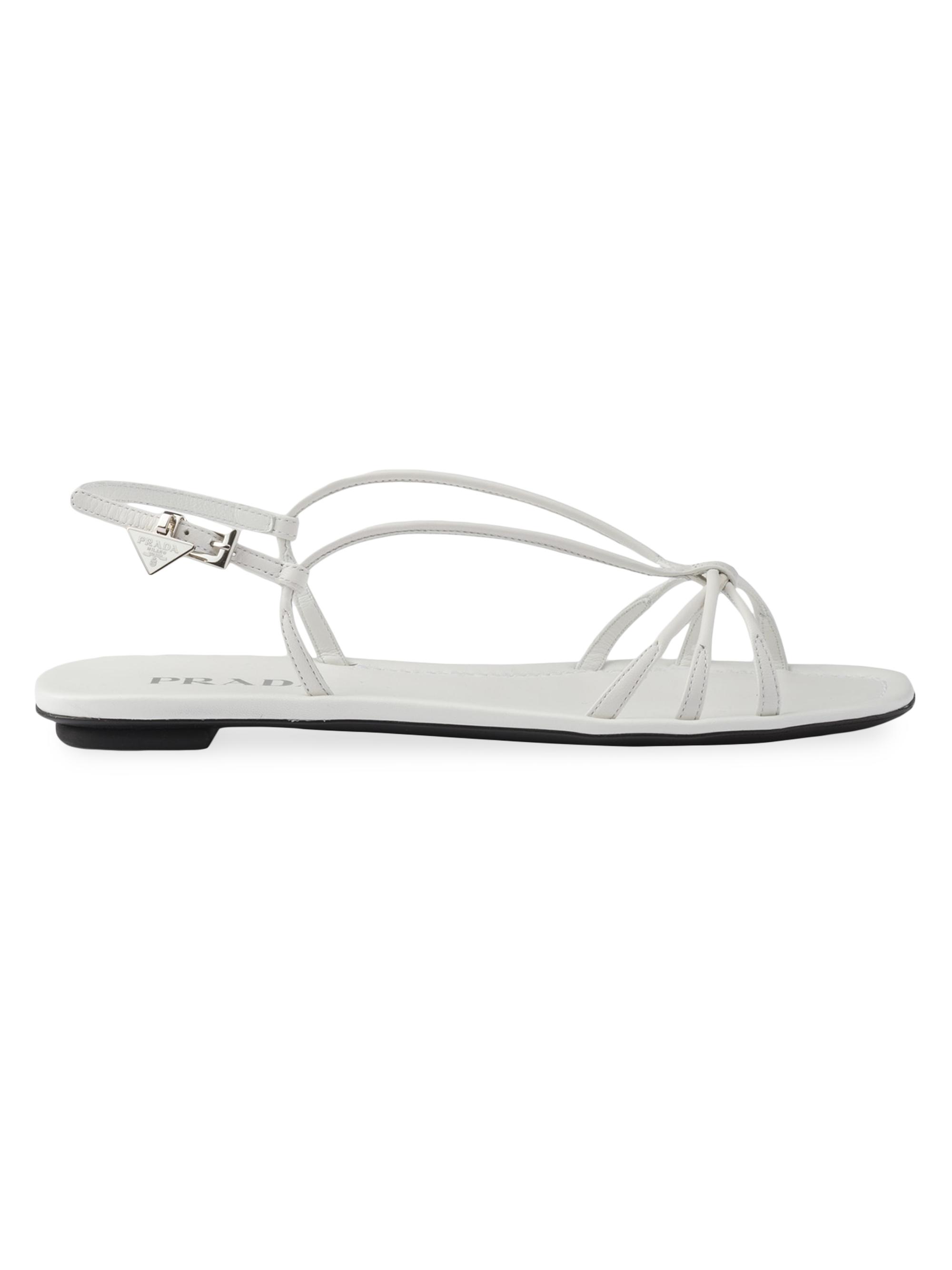 Prada Women's Flat Leather Sandals - White - Women's Clothing