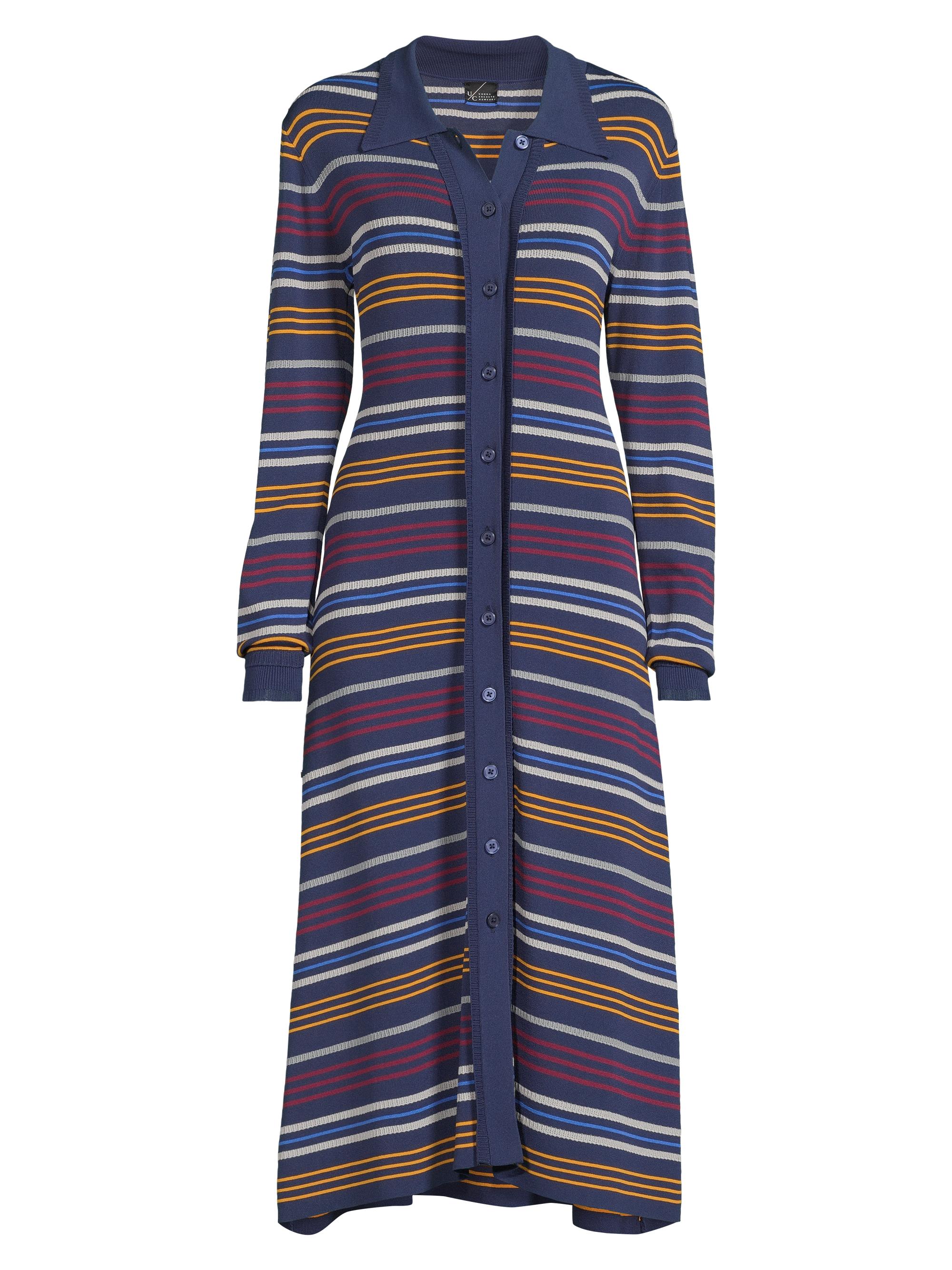 Undra Celeste Women's Striped Pointelle-Knit Midi-Shirtdress - Navy