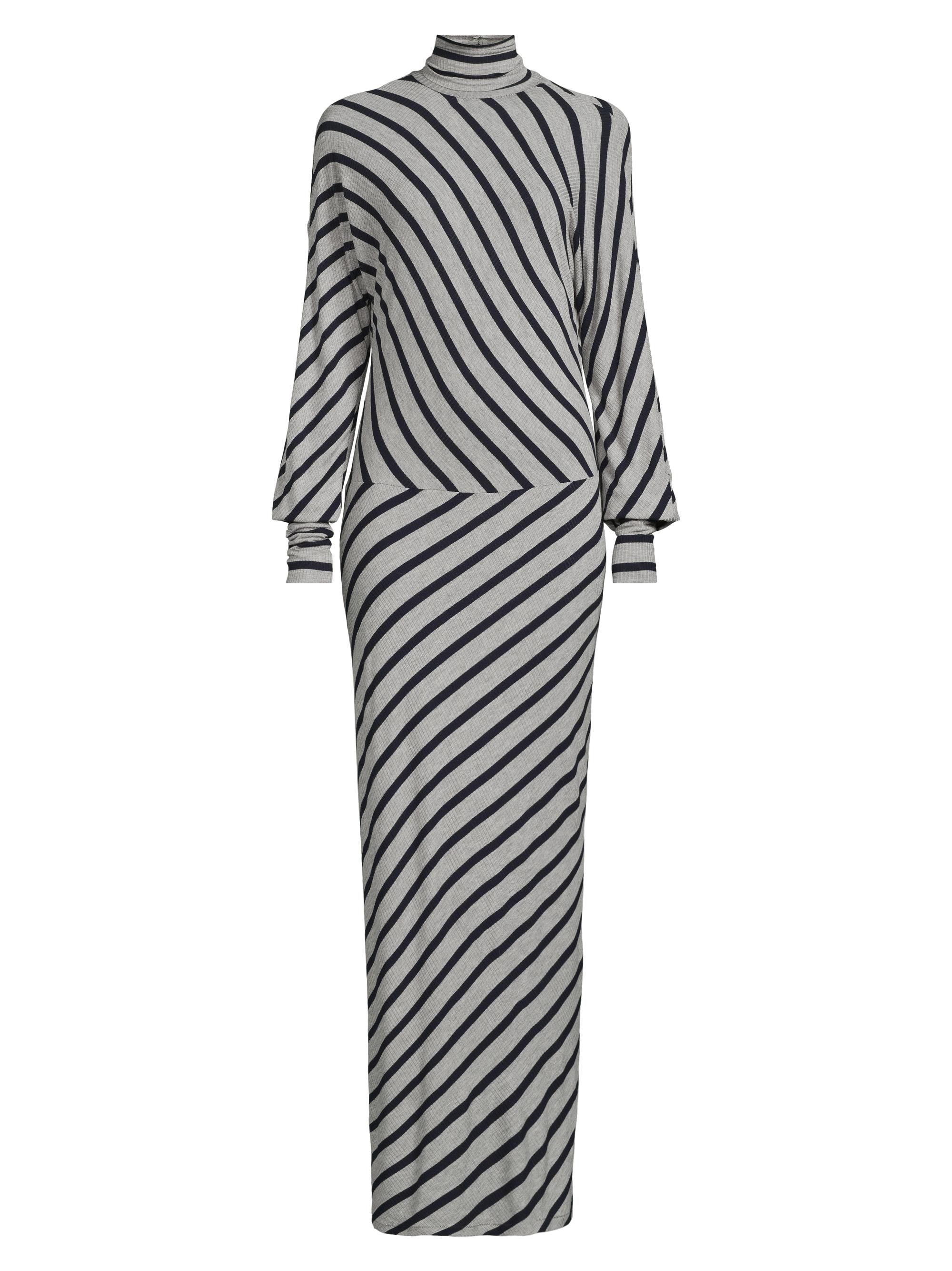 Undra Celeste Women's Stripe Knit Turtleneck Maxi Dress - Navy Grey