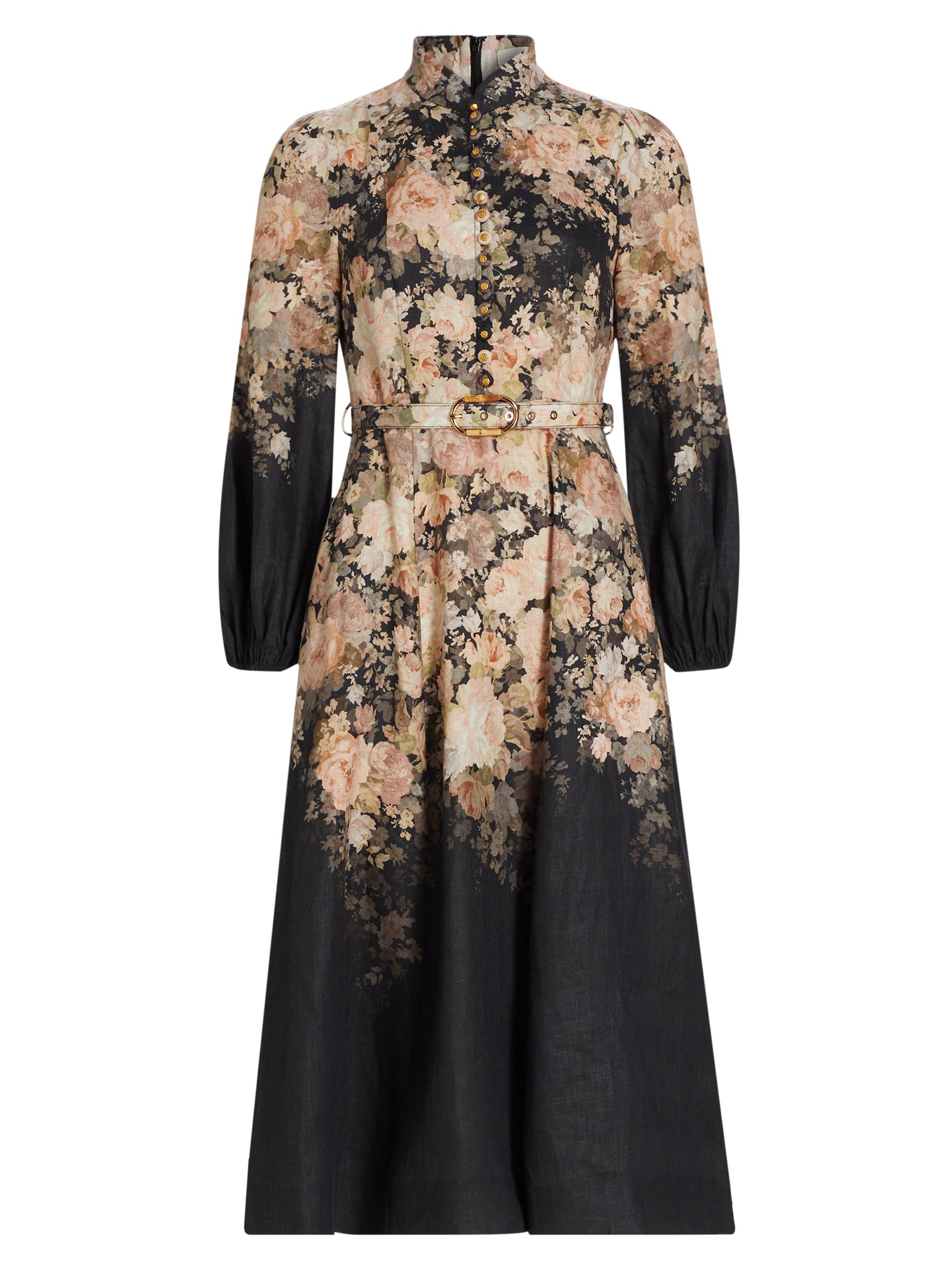 Zimmermann Women's Floral Linen Midi-Dress - Black Rococo Floral