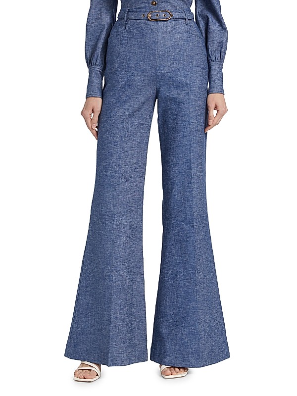 Shop Zimmermann Eden Chambray Flared Pants | Saks Fifth Avenue Shop Zimmermann Eden Chambray Flared Pants | Saks Fifth Avenue