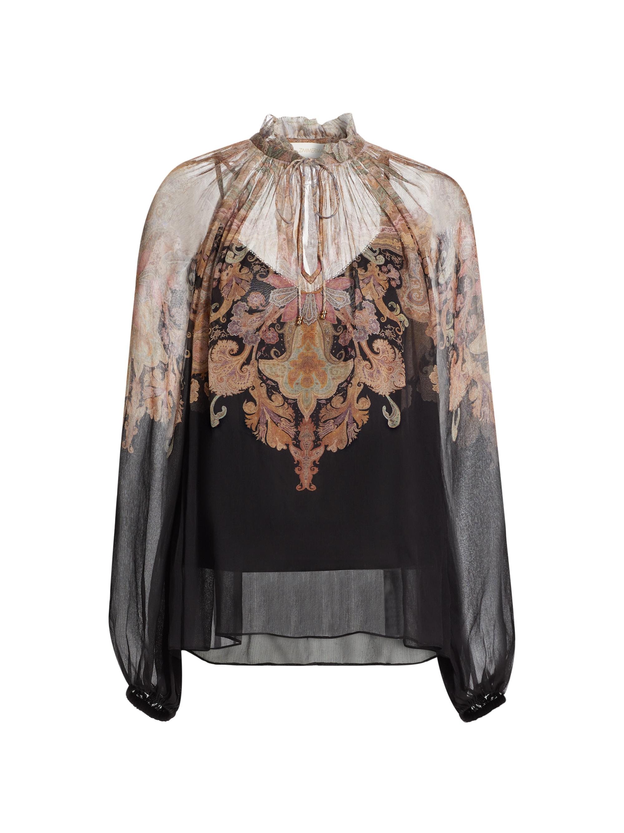 Zimmermann Women's Paisley Tieneck Blouse - Black Paisley