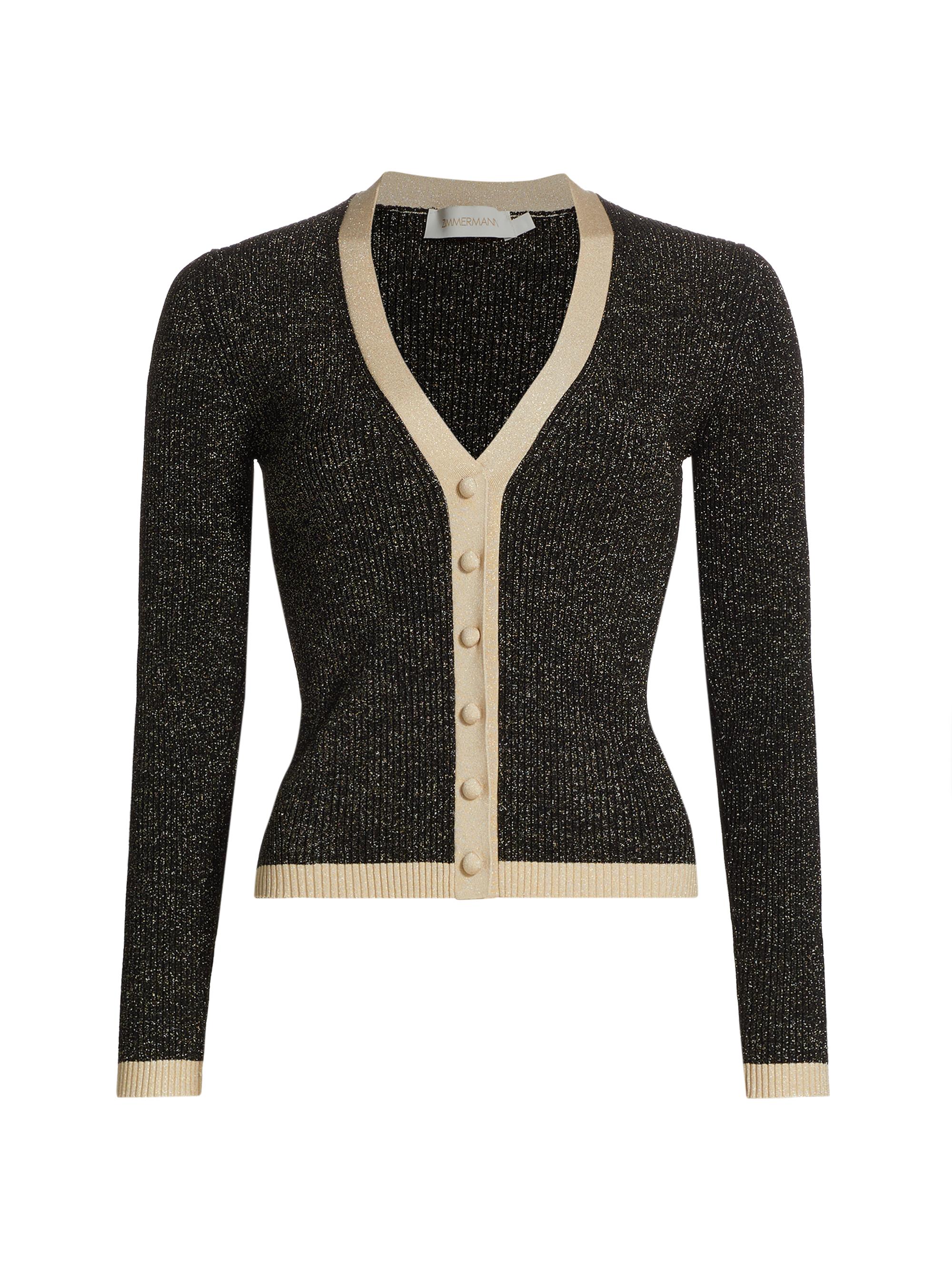 Zimmermann Women's Story One Metallic V-Neck Cardigan - Black Gold