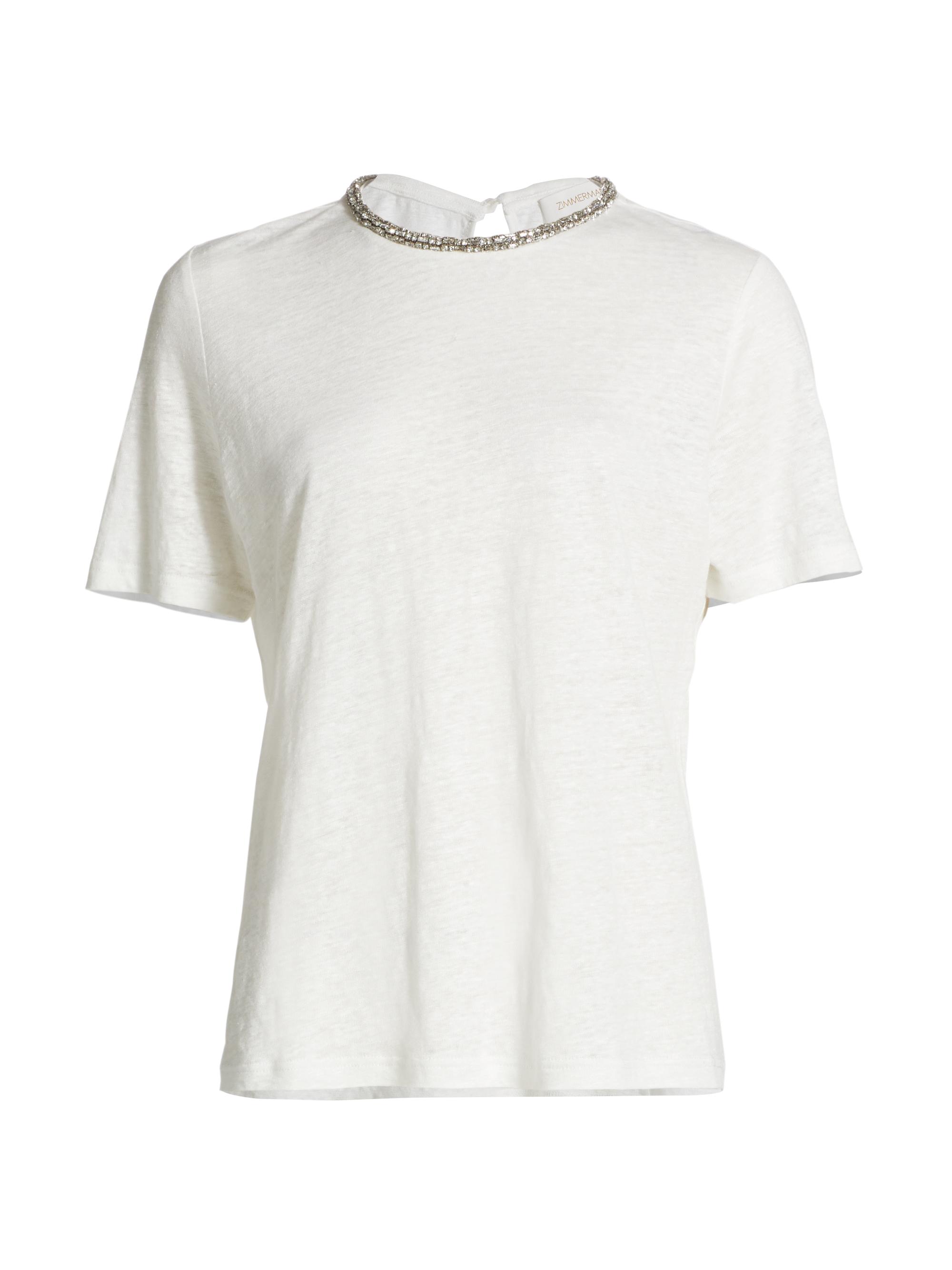 Zimmermann Women's Embellished Linen Short-Sleeve T-Shirt -