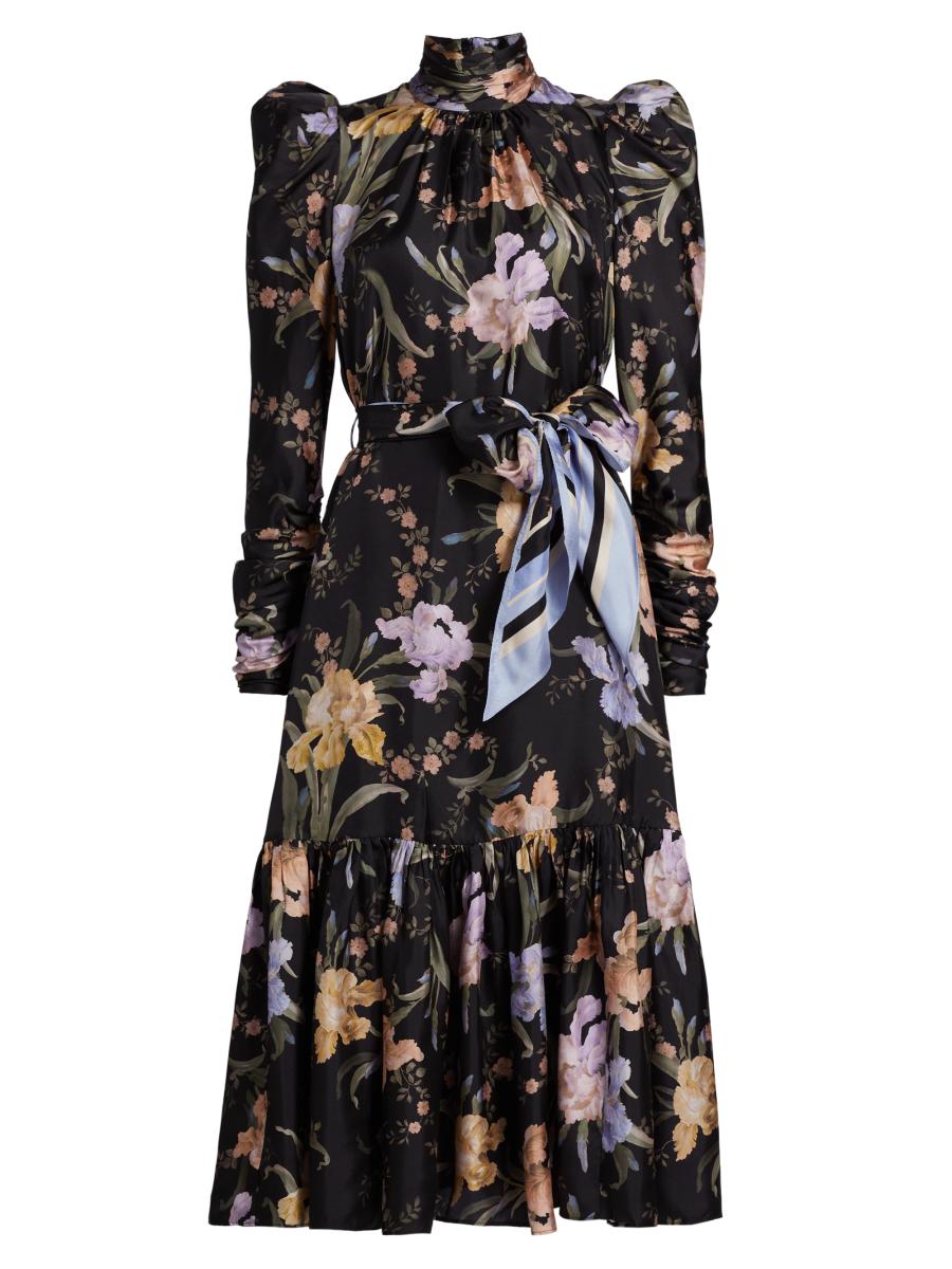 Zimmermann Eden Floral Silk Gathered Midi-Dress | Saks Fifth