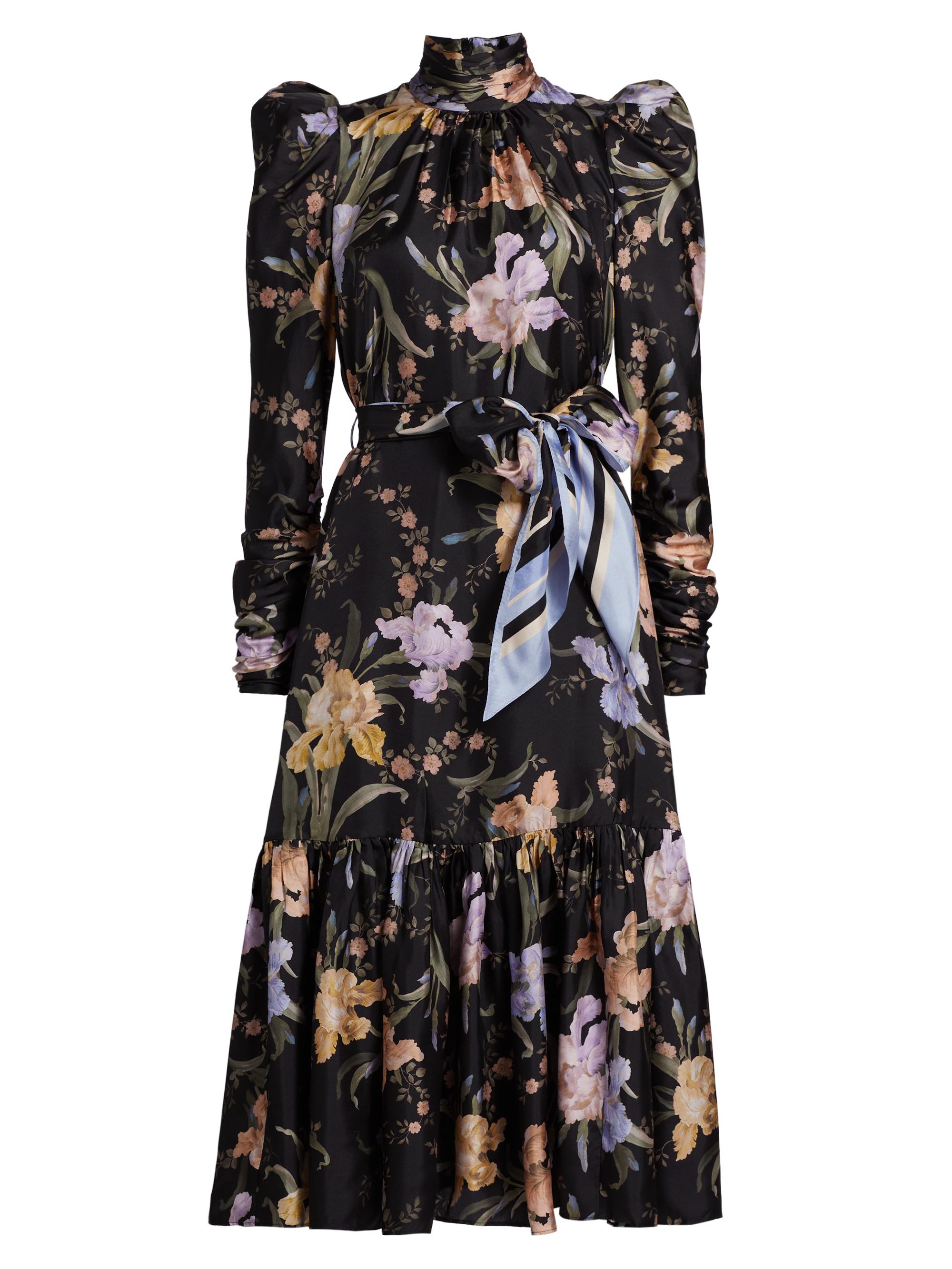 Zimmermann Women's Eden Floral Silk Gathered Midi-Dress - Iris Sherbet