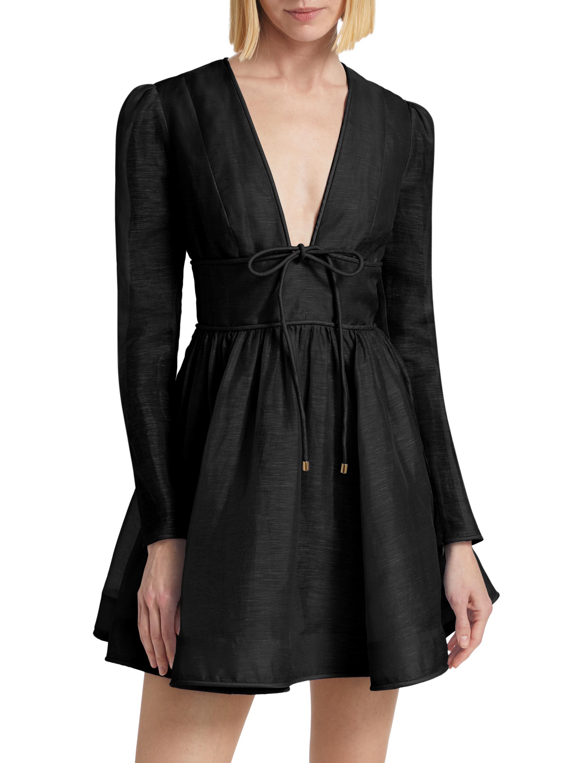 Zimmermann Eden Linen & Silk Plunging V-Neck Minidress | Saks