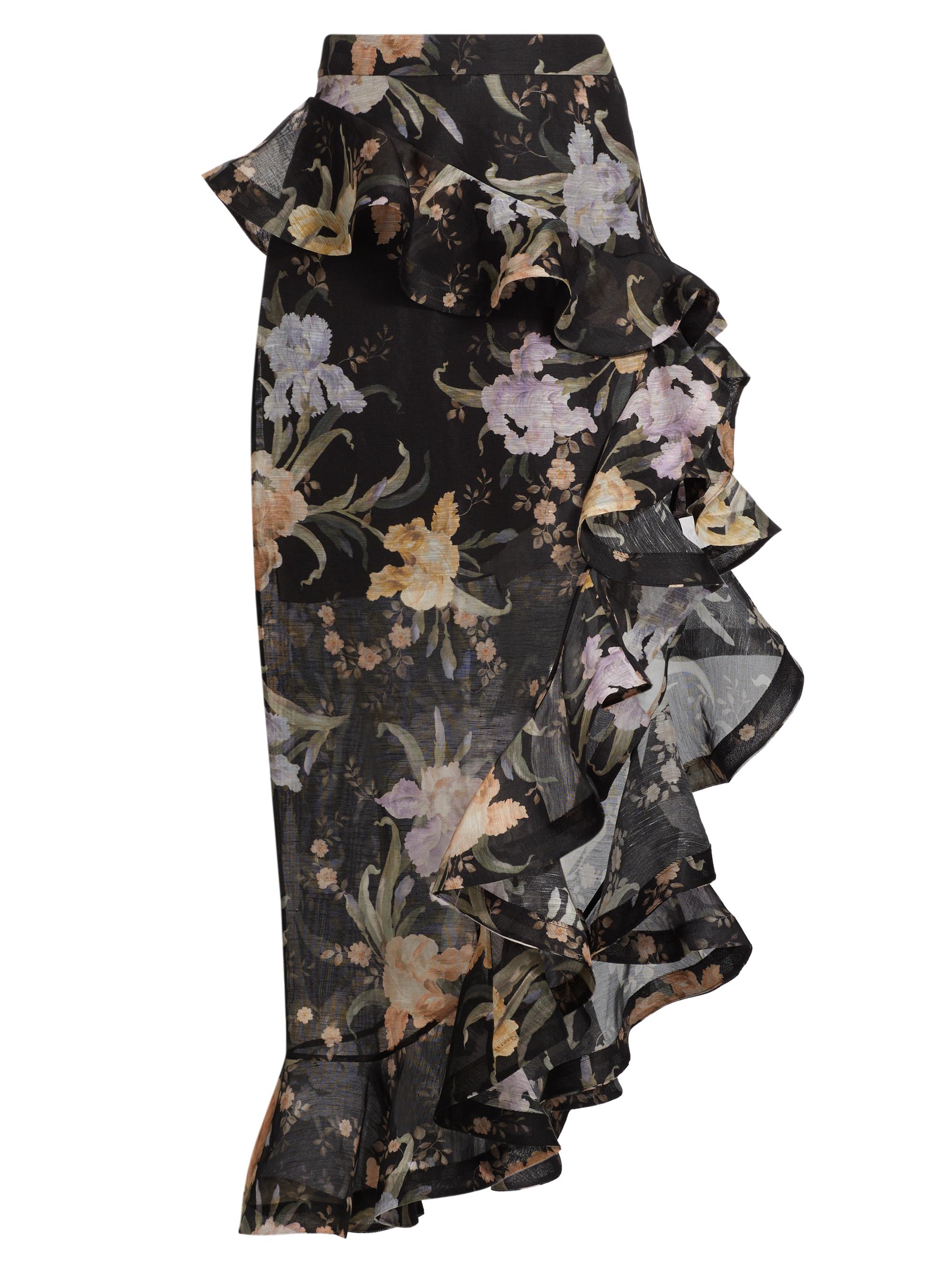 Zimmermann Women's Eden Floral Linen & Silk Asymmetric Skirt - Iris Sherbet