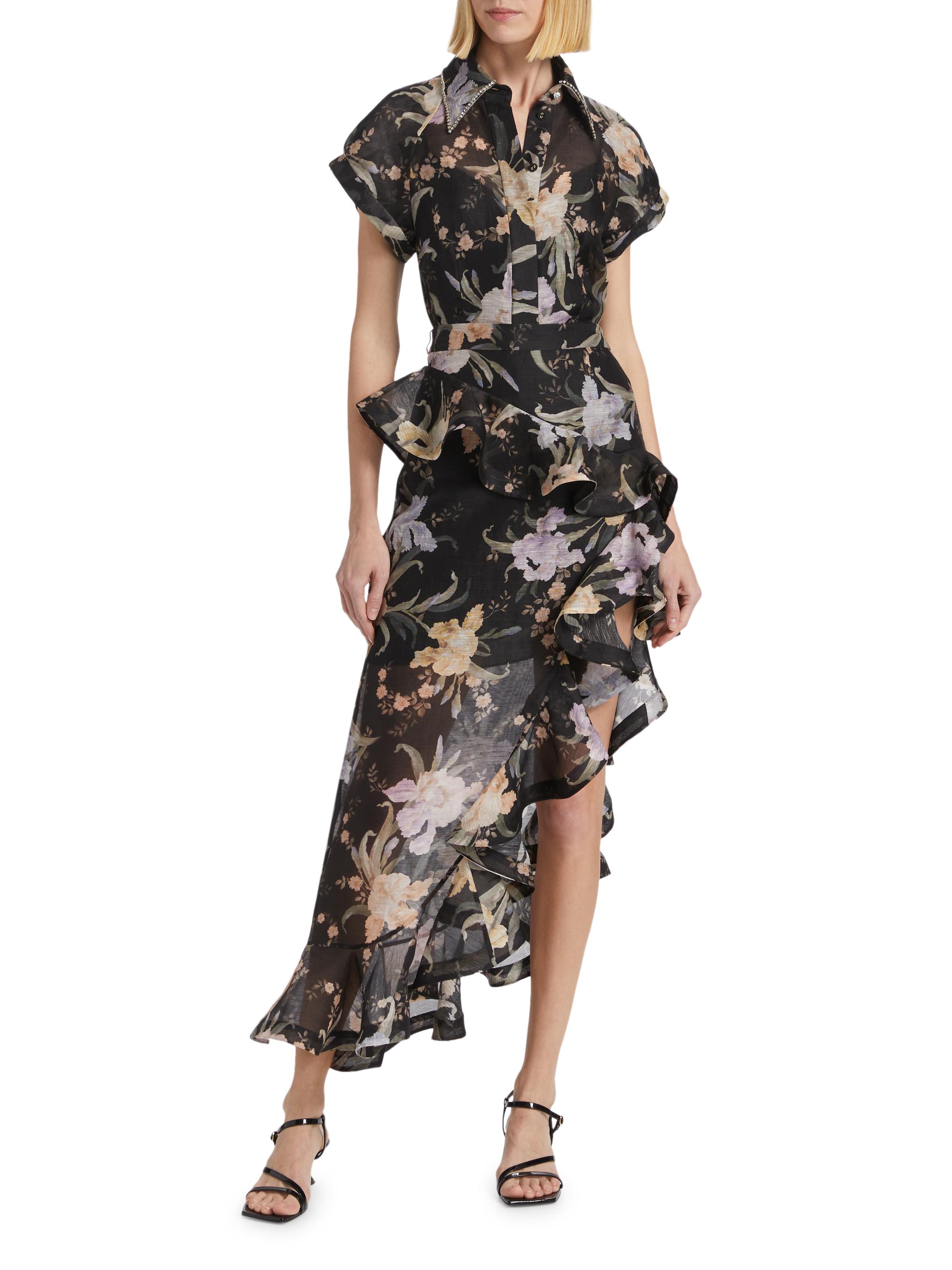 zimmermann eden printed linen & silk midi-dress Zimmermann | Dresses | Zimmermann Eden Long Sleeve Silk Linen Midi Dress In  Sapphire Eden Size 4 Nwt