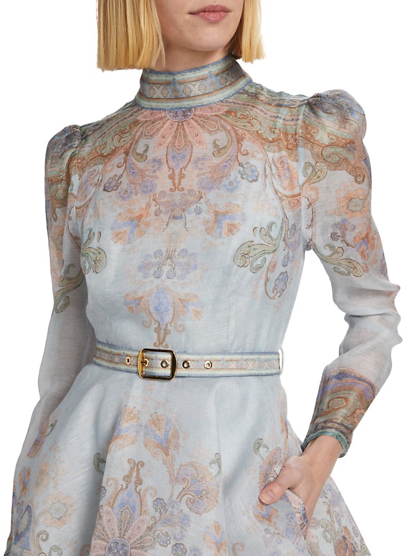 Shop Zimmermann Eden Paisley Linen & Silk Belted Minidress Shop Zimmermann Eden Paisley Linen & Silk Belted Minidress
