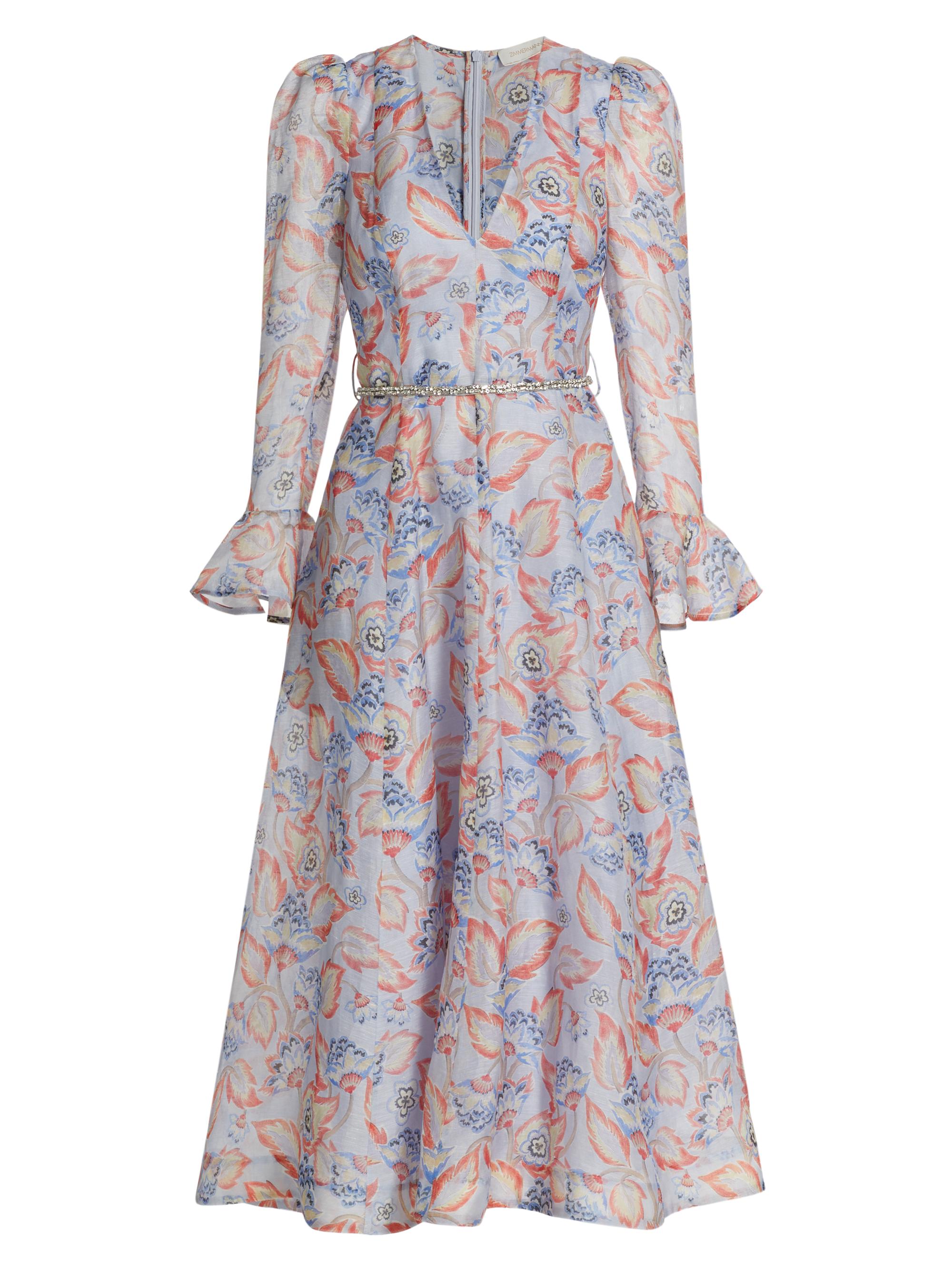 Zimmermann Women's Eden Floral Linen & Silk Belted Midi-Dress - Sapphire Eden
