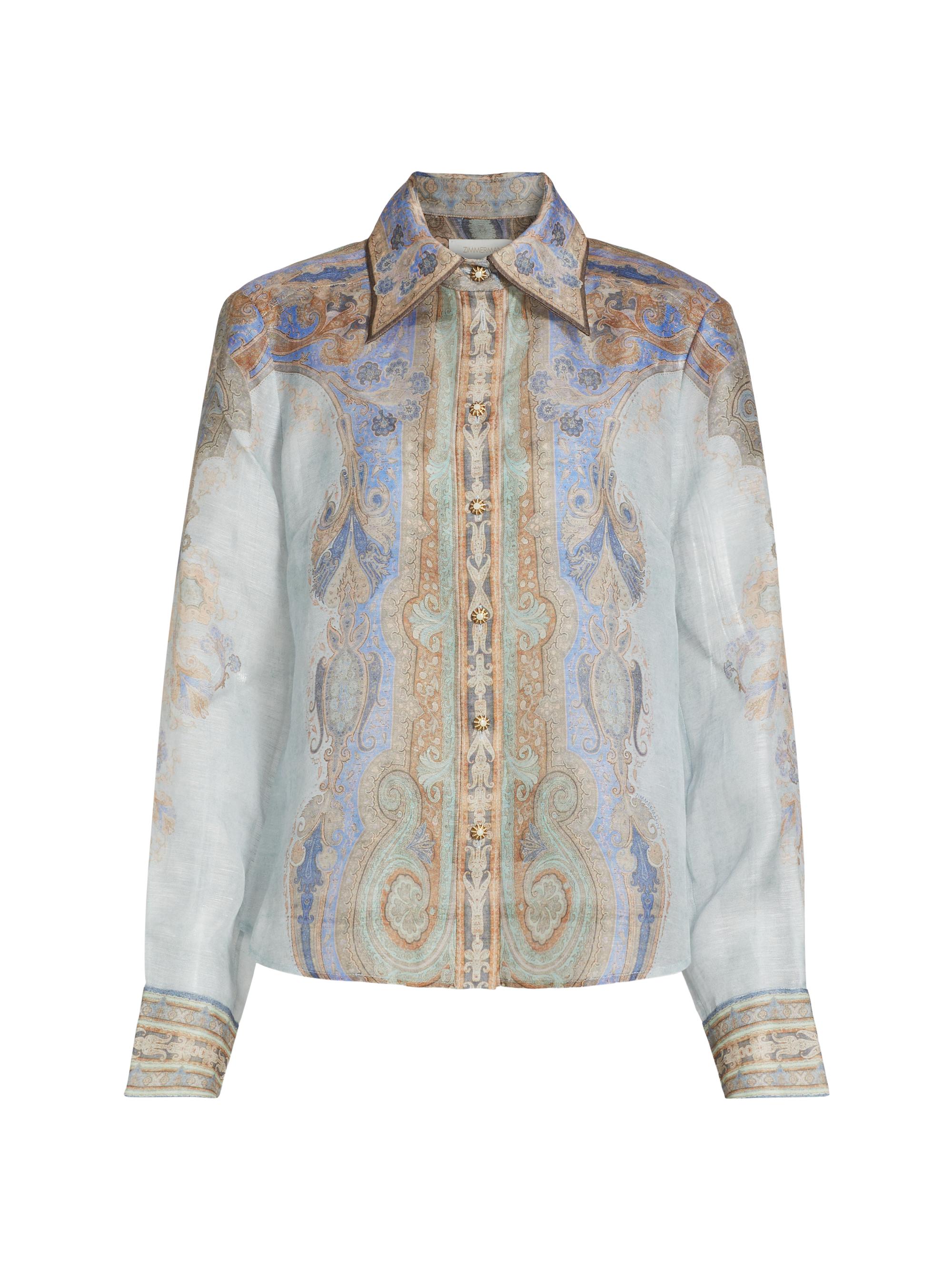 Zimmermann Women's Eden Printed Linen-Silk Shirt - Blue Paisley