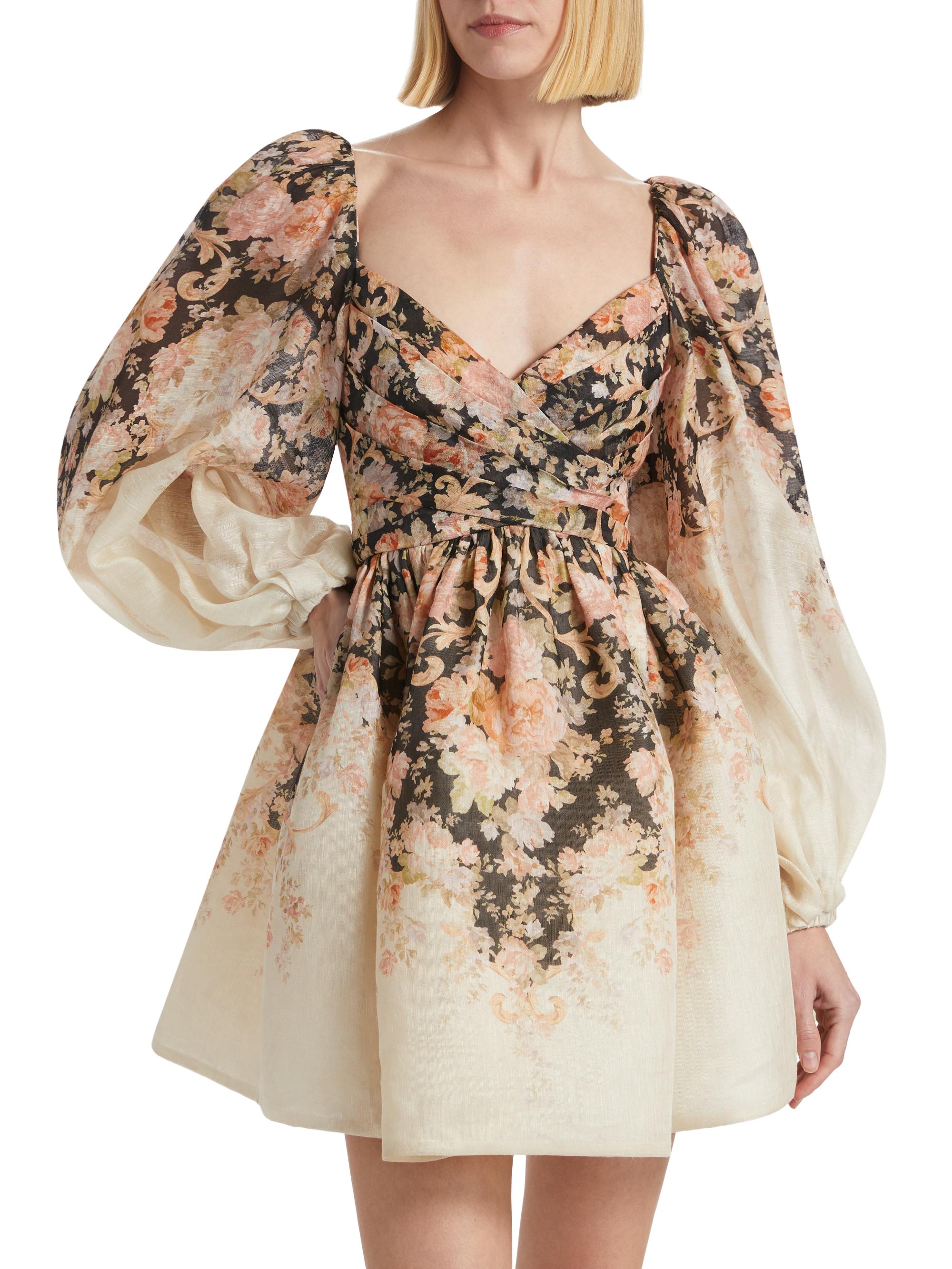 Zimmermann Floral Linen & Silk Long-Sleeve Minidress | Saks
