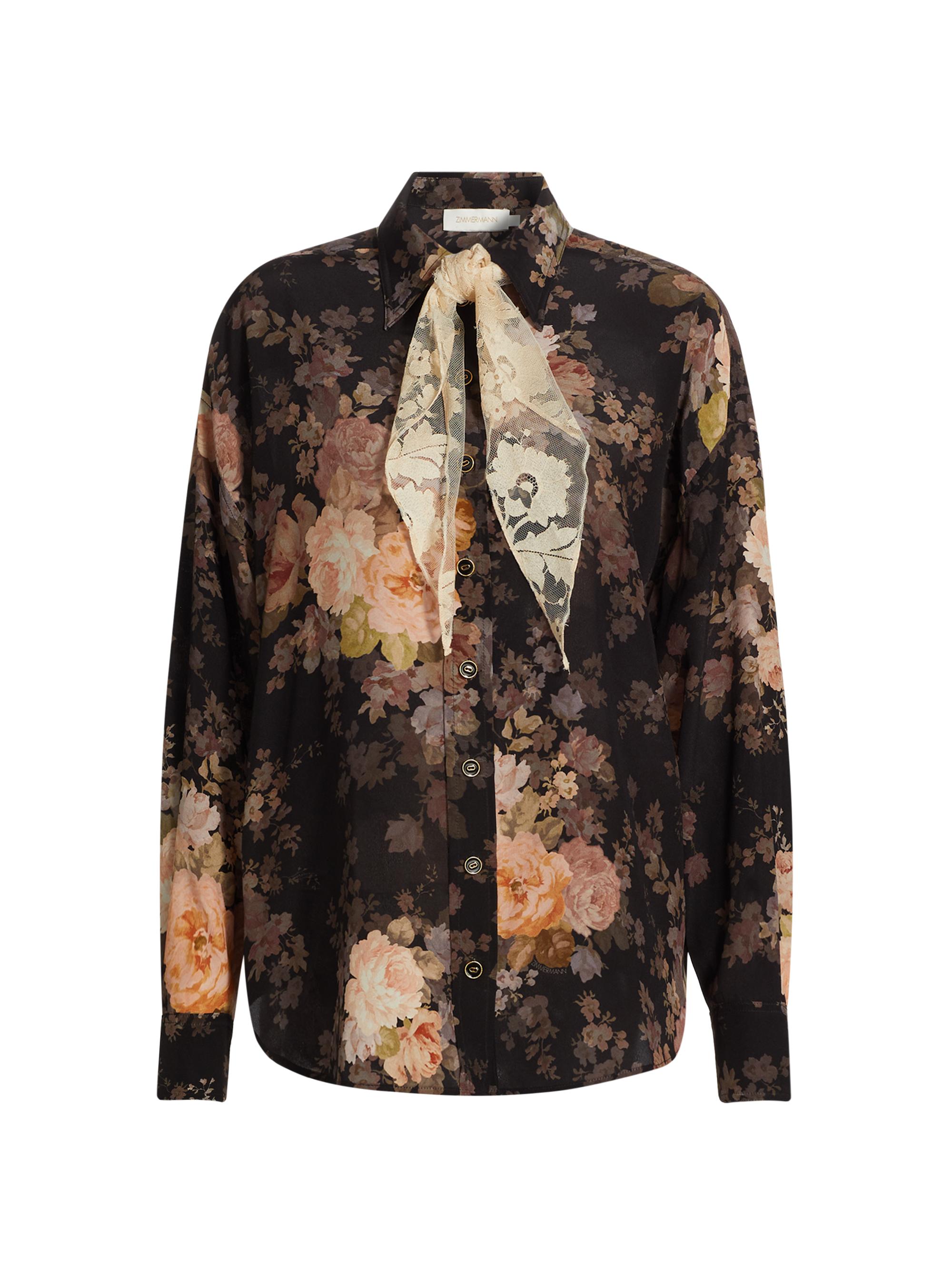 Zimmermann Women's Floral Silk Tieneck Shirt - Black Rococo Floral