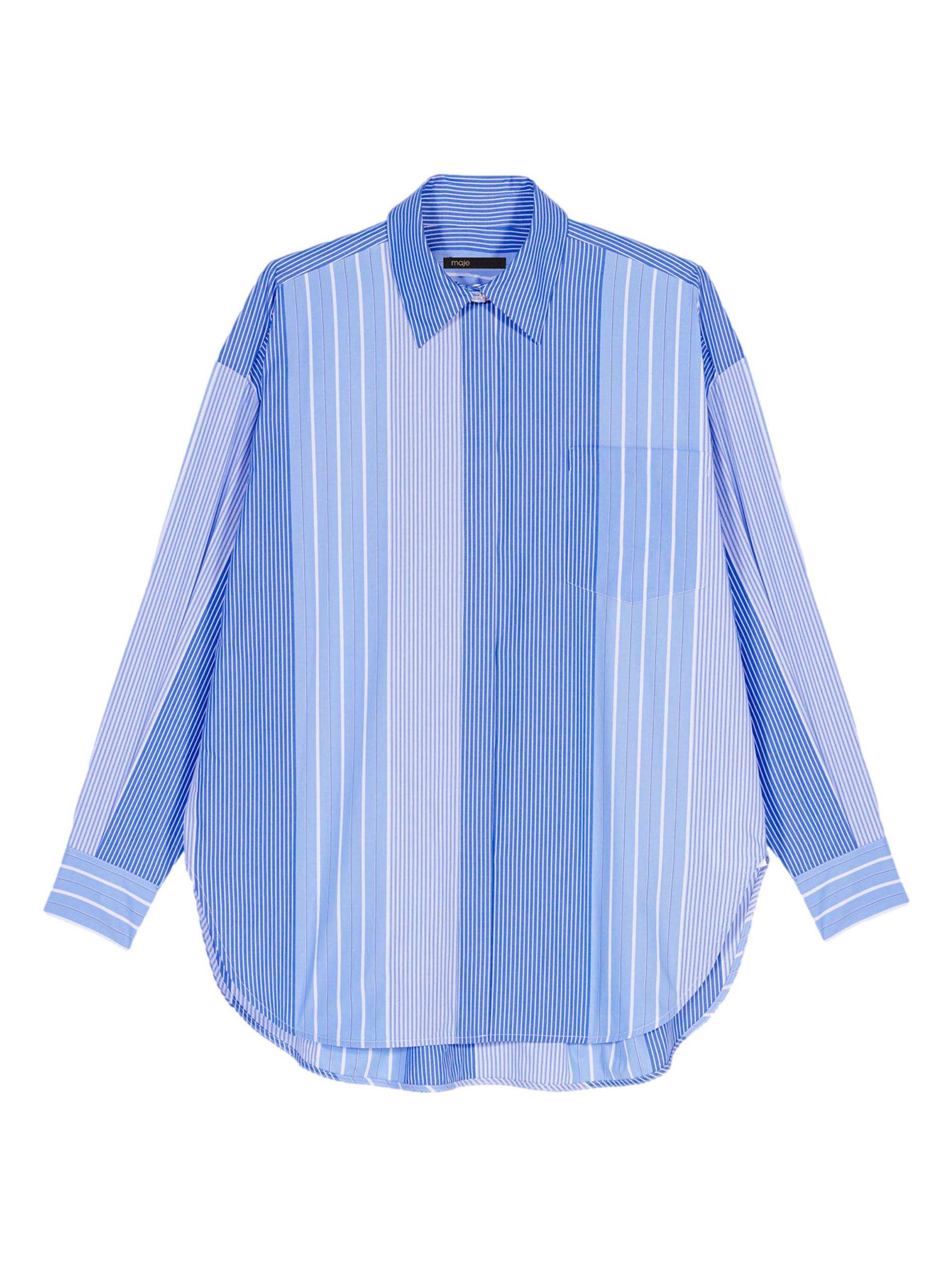 Maje Women's Striped Patchwork Shirt - Blue White Stripe
