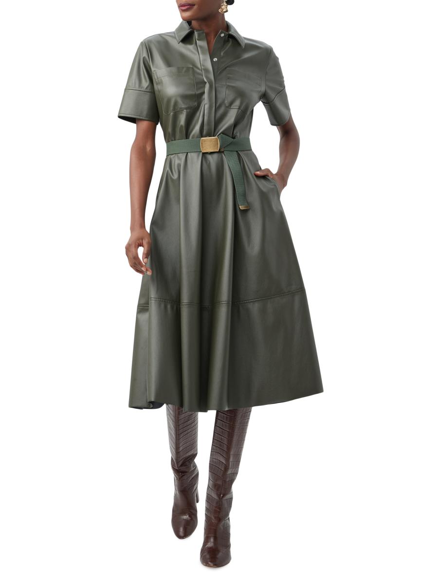 Trina Turk Misola Faux-Leather Short-Sleeve Midi-Dress | Saks