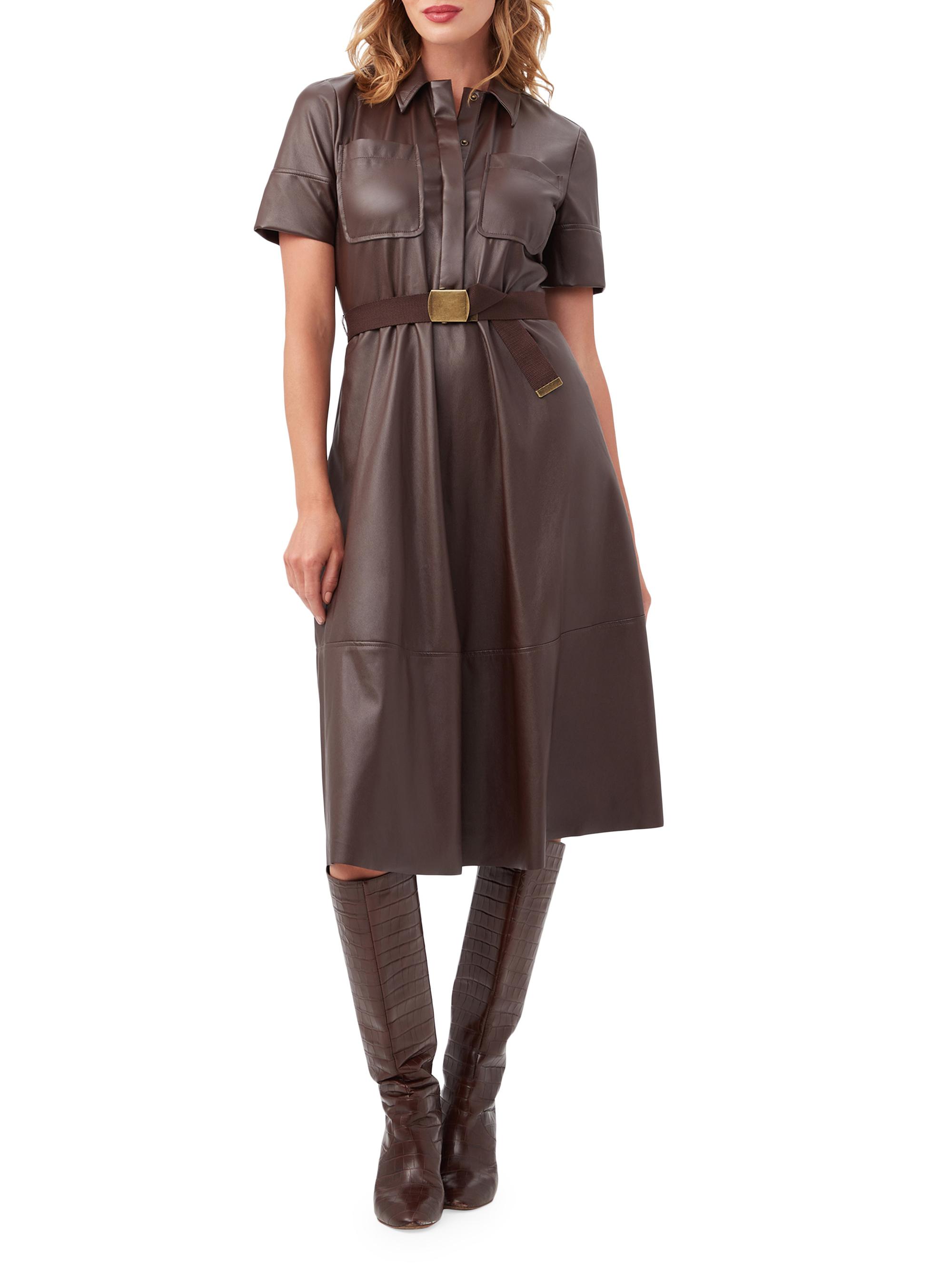 Trina Turk Women's Misola Faux-Leather Short-Sleeve Midi-Dress - Crocodile