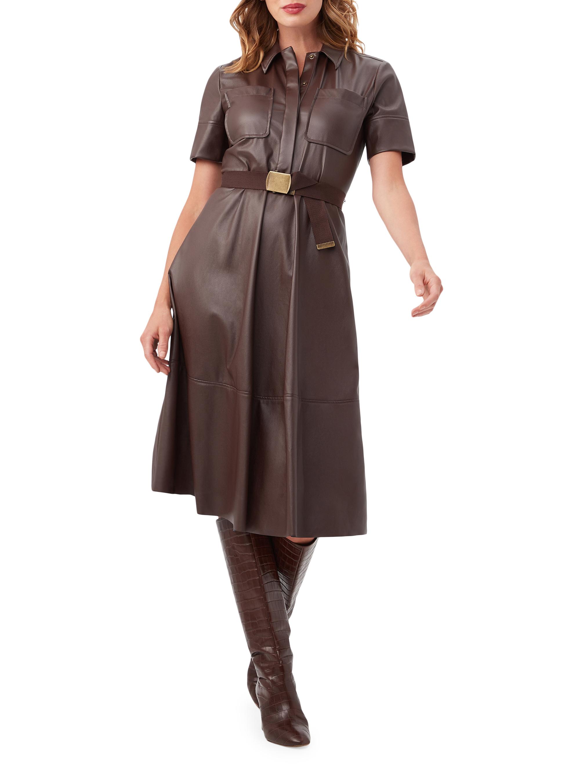 Trina Turk Misola Faux-Leather Short-Sleeve Midi-Dress  display picture 1