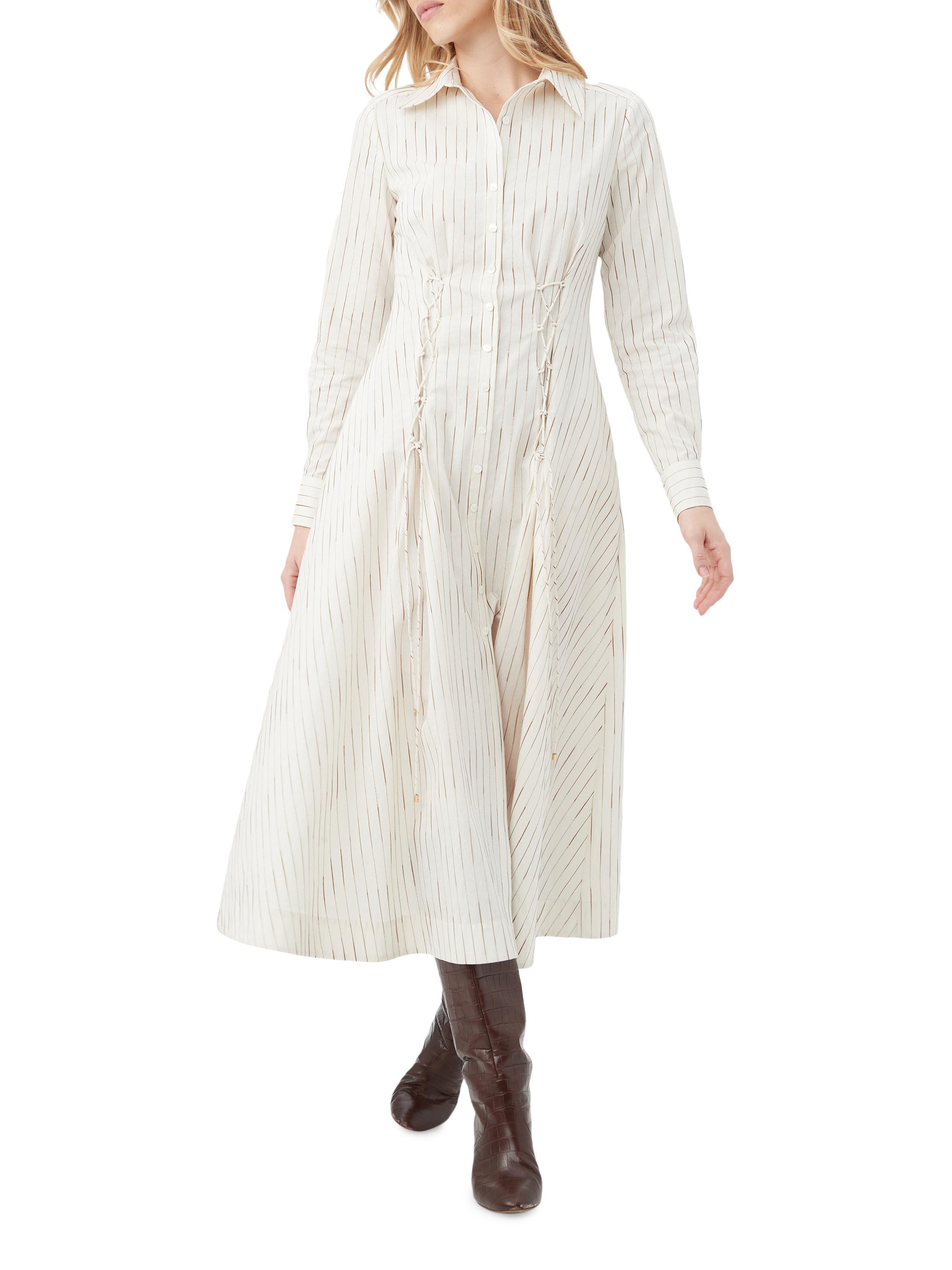 Trina Turk Women's Omari Long-Sleeve Shirt Midi-Dress - White Camel