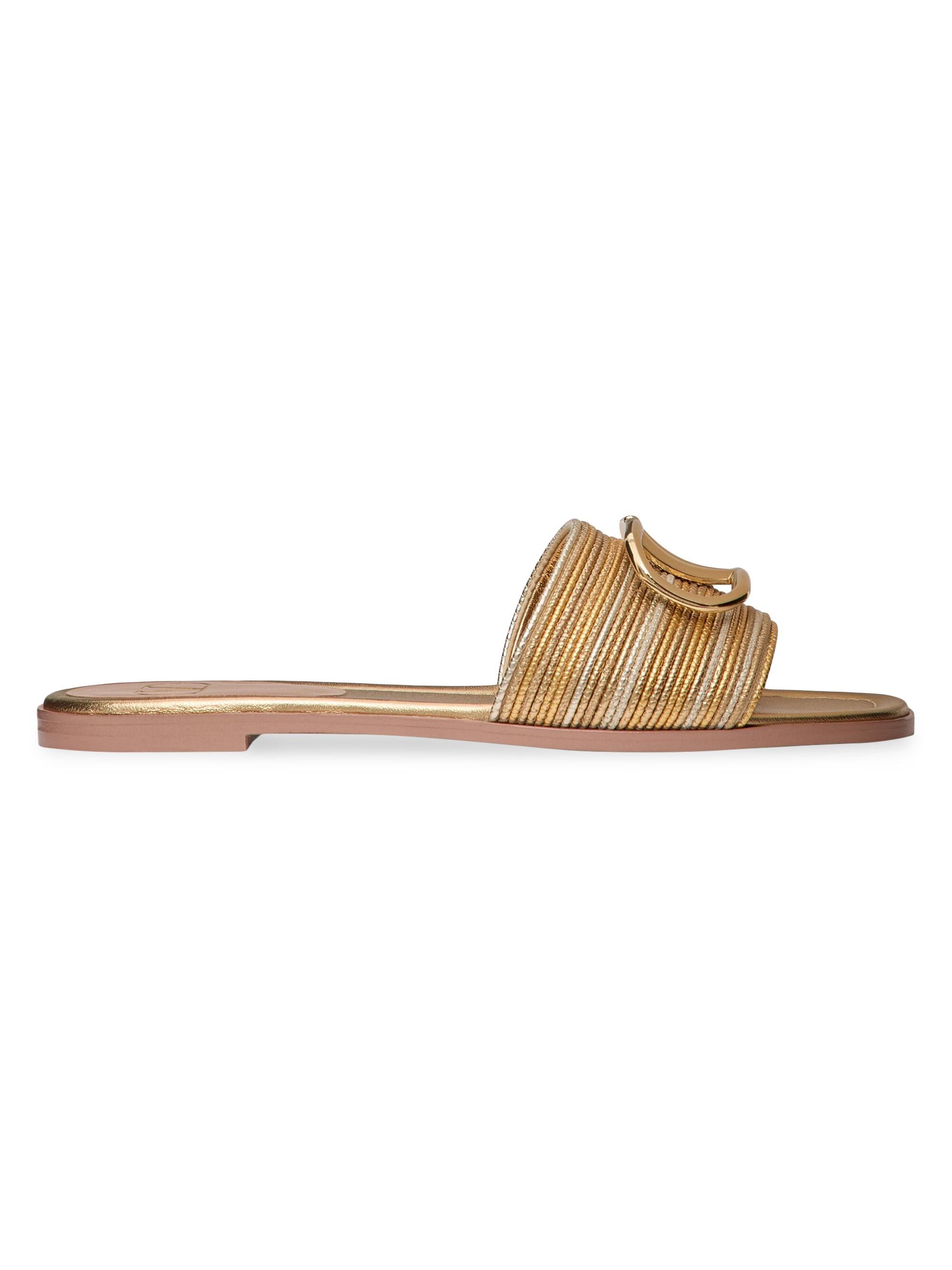 Valentino Garavani VLogo Signature Metallic Leather Slide Sandals