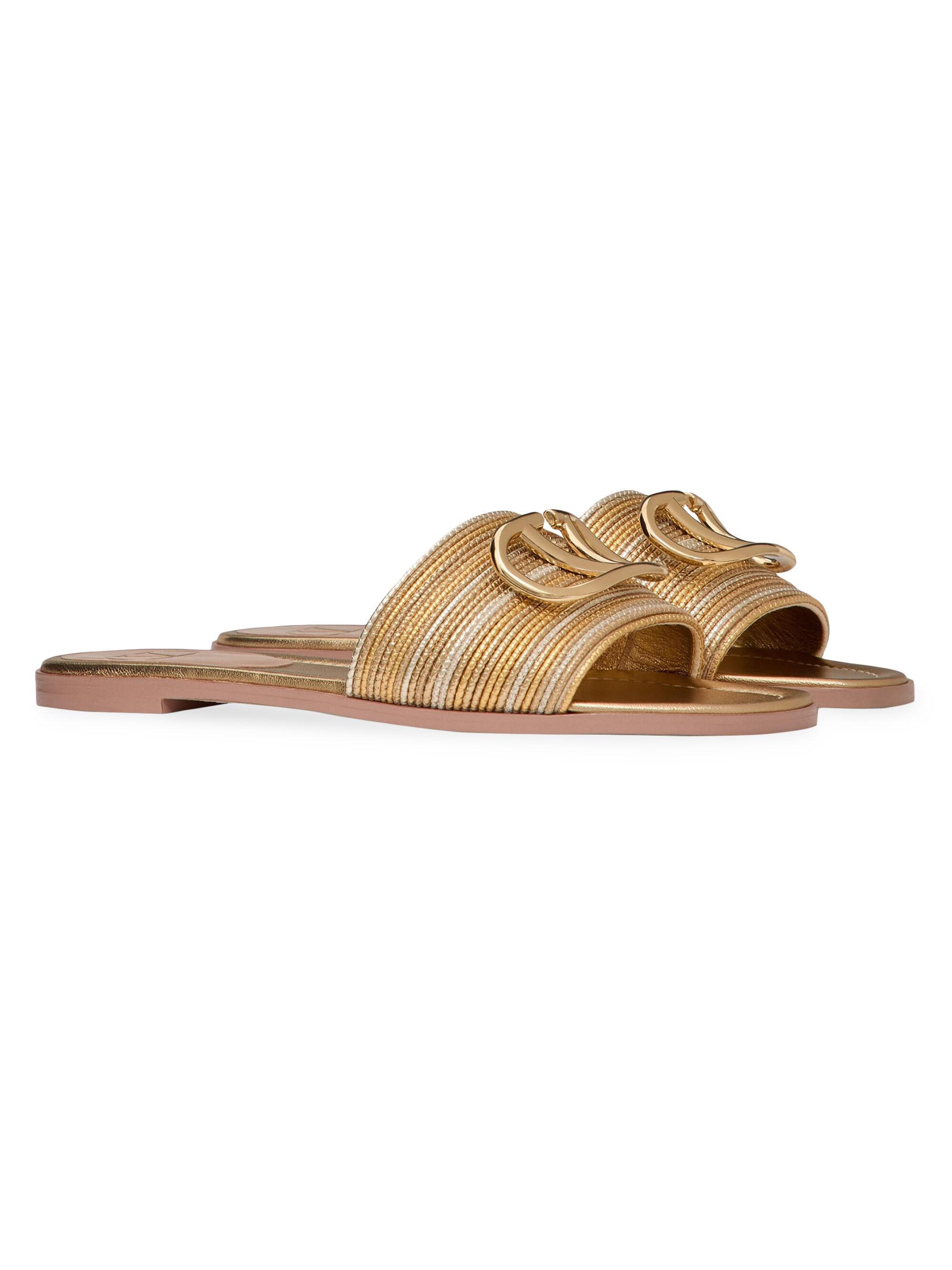 Valentino Garavani VLogo Signature Metallic Leather Slide Sandals