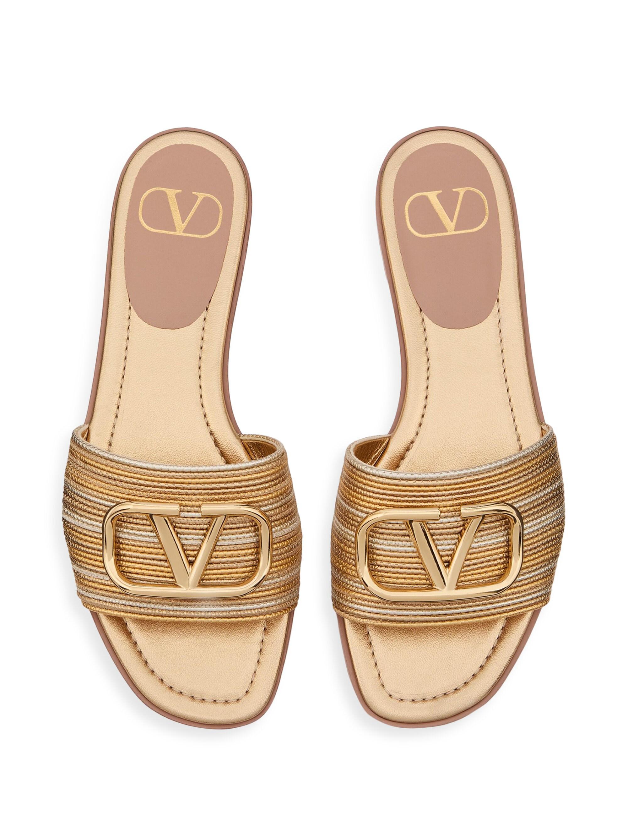 Valentino Garavani VLogo Signature Metallic Leather Slide Sandals