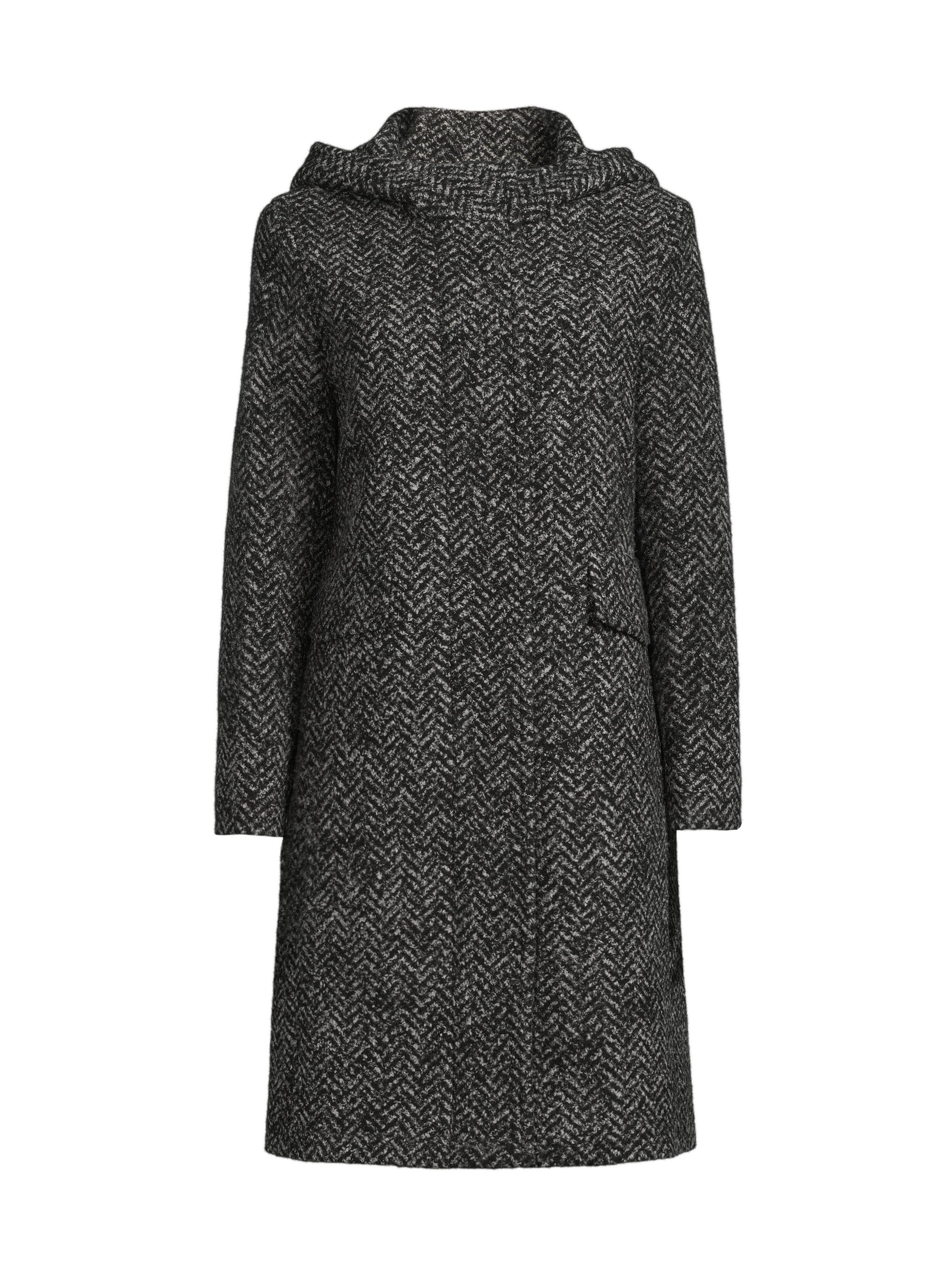 Cinzia Rocca Women's Herringbone Hooded Coat - Black Herringbone