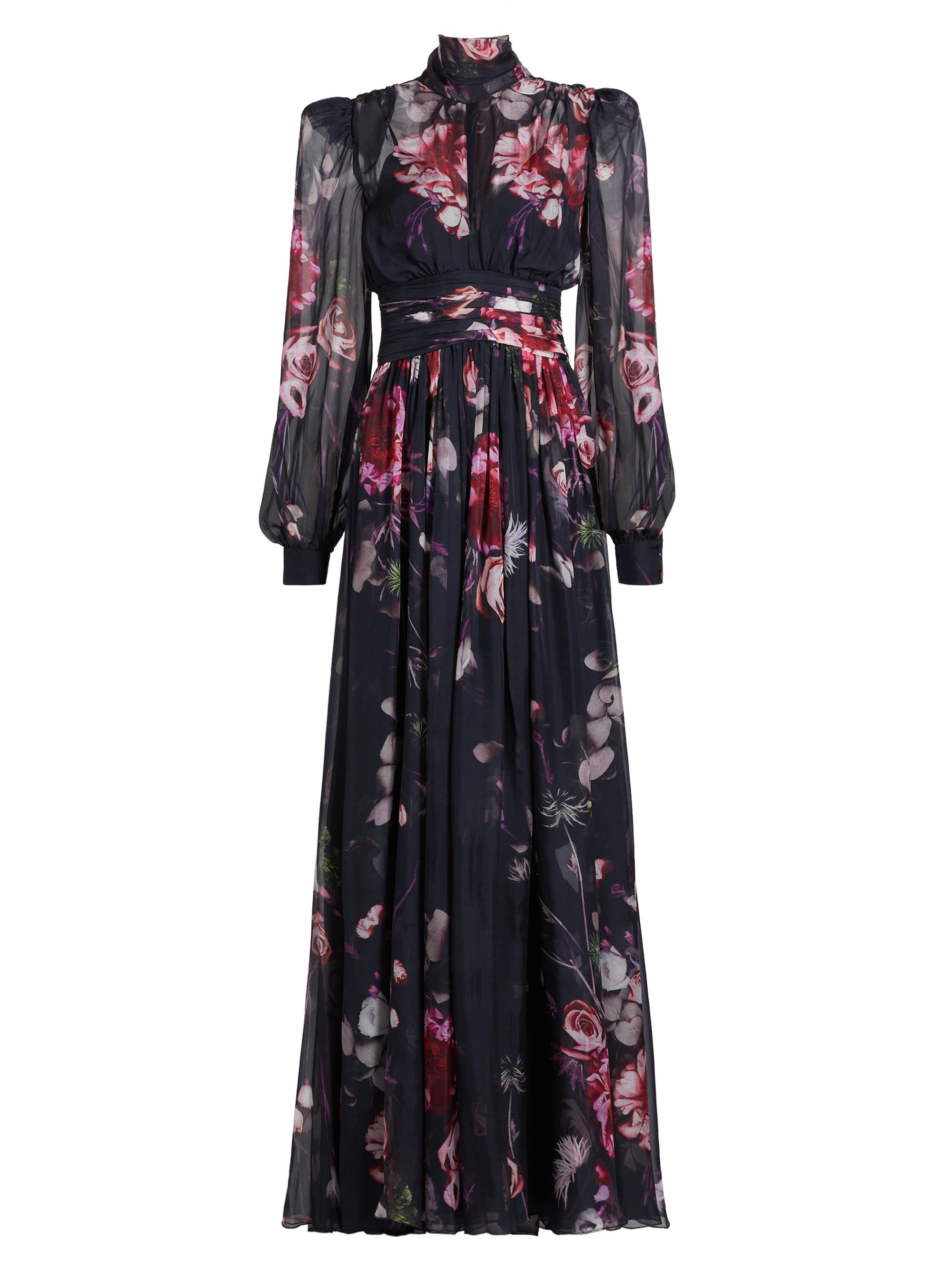 Zuhair Murad Women's Floral Chiffon Puff-Sleeve Gown - Black Red