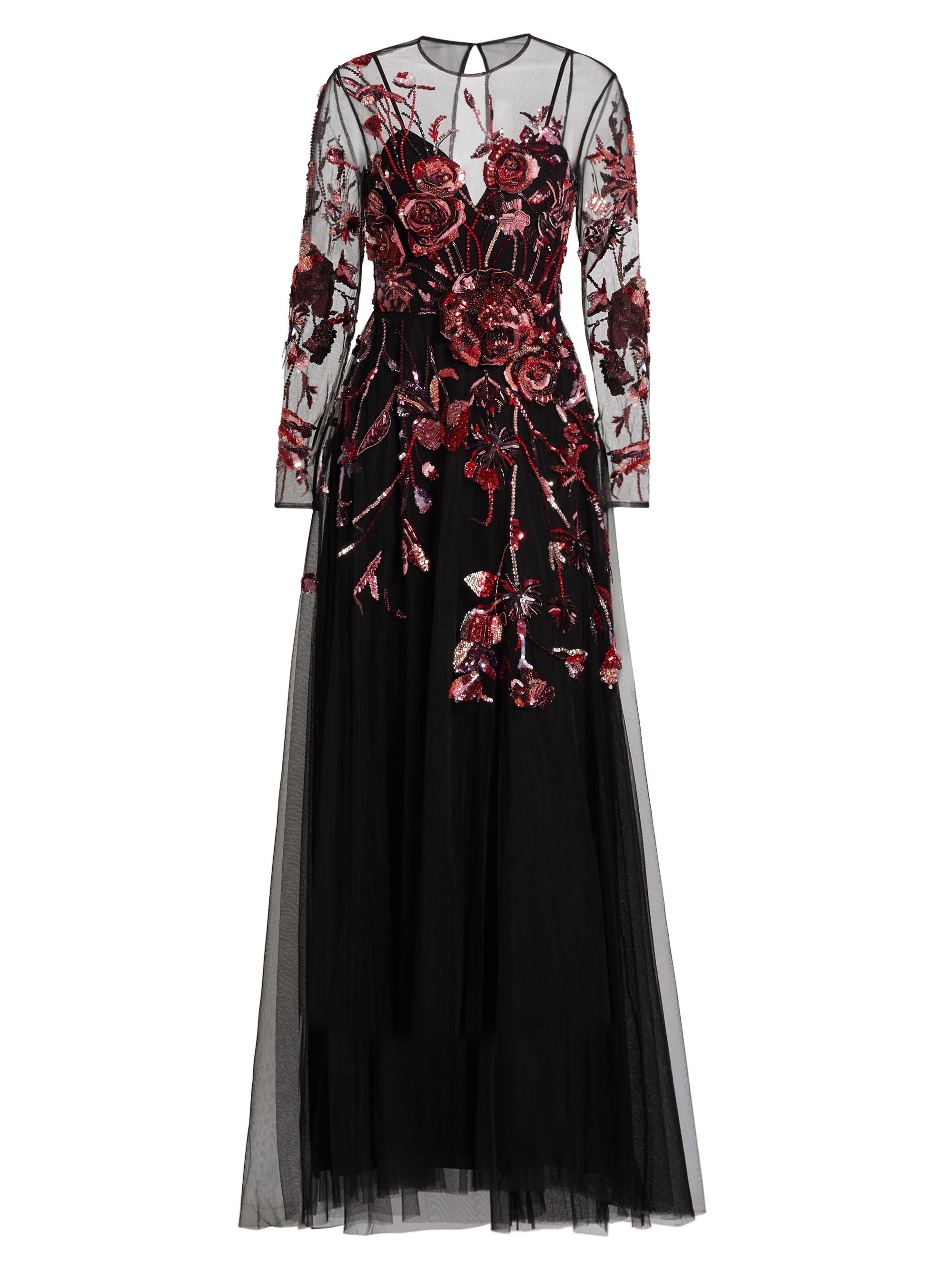 Zuhair Murad Women's Embroidered Roses A-Line Gown - Black Gothic Roses